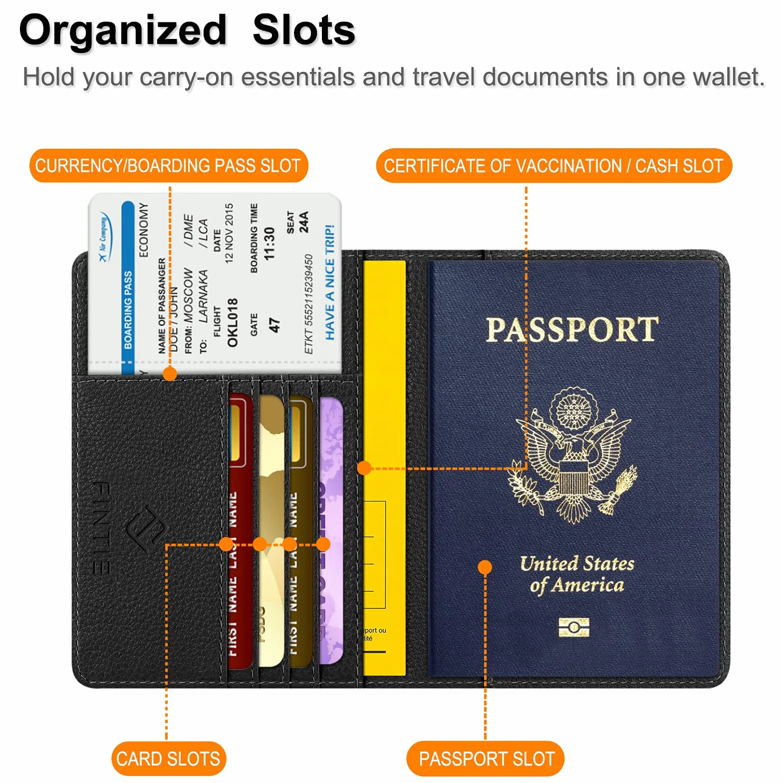 Fintie Etui ochronne na paszport, książeczkę szczepień, wysokiej jakości etui ze sztucznej skóry, organizer podróżny z blokadą RFID, na karty kredytowe, dowód osobisty, dokumenty podróżne, czarny