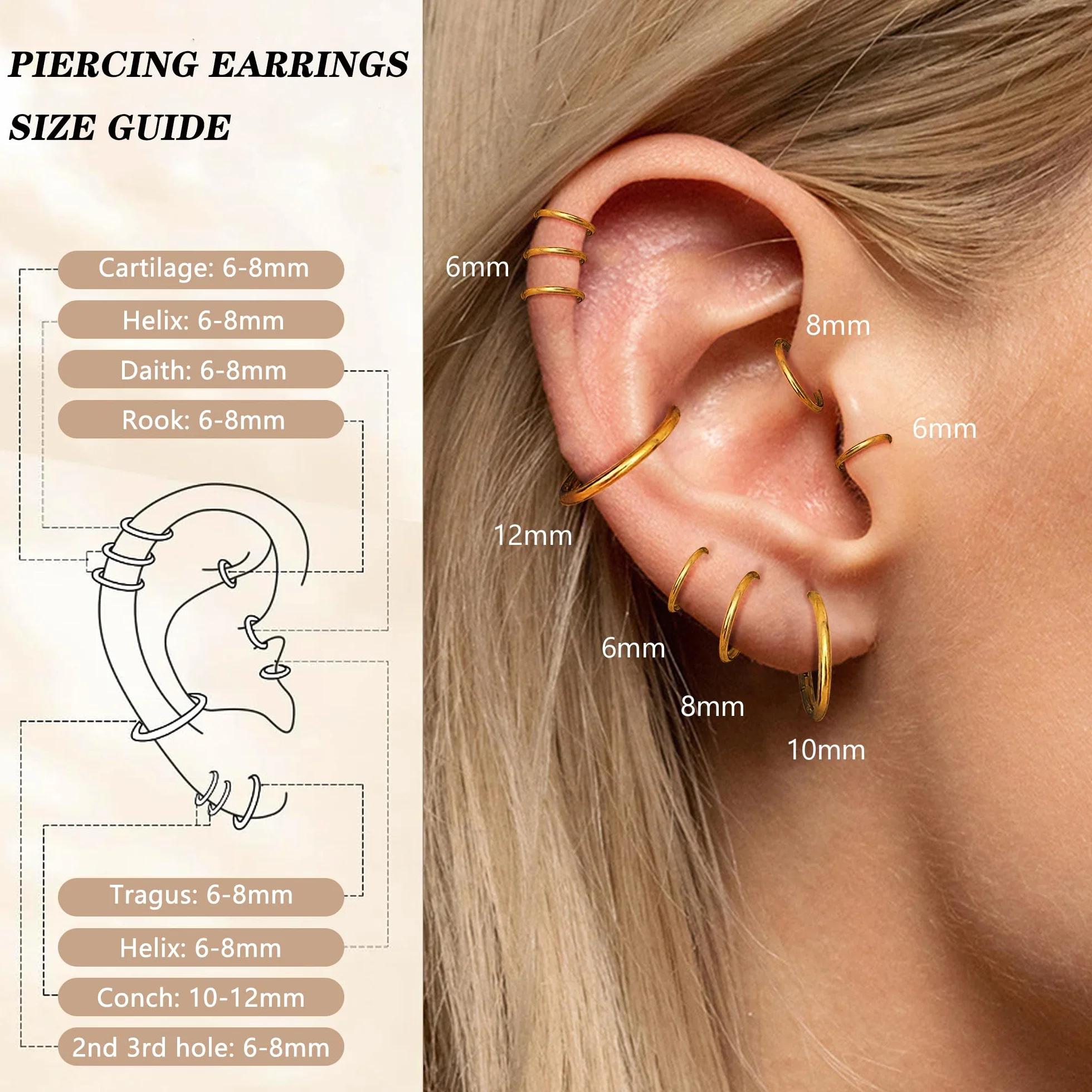 Diamday 8 szt. 16G / 18G kolczyk do nosa obręcze ze stali chirurgicznej 316L pierścień do przegrody nosowej helix tragus piercing biżuteria chrząstka wieża stokrotka kolczyki wargi pierścień na