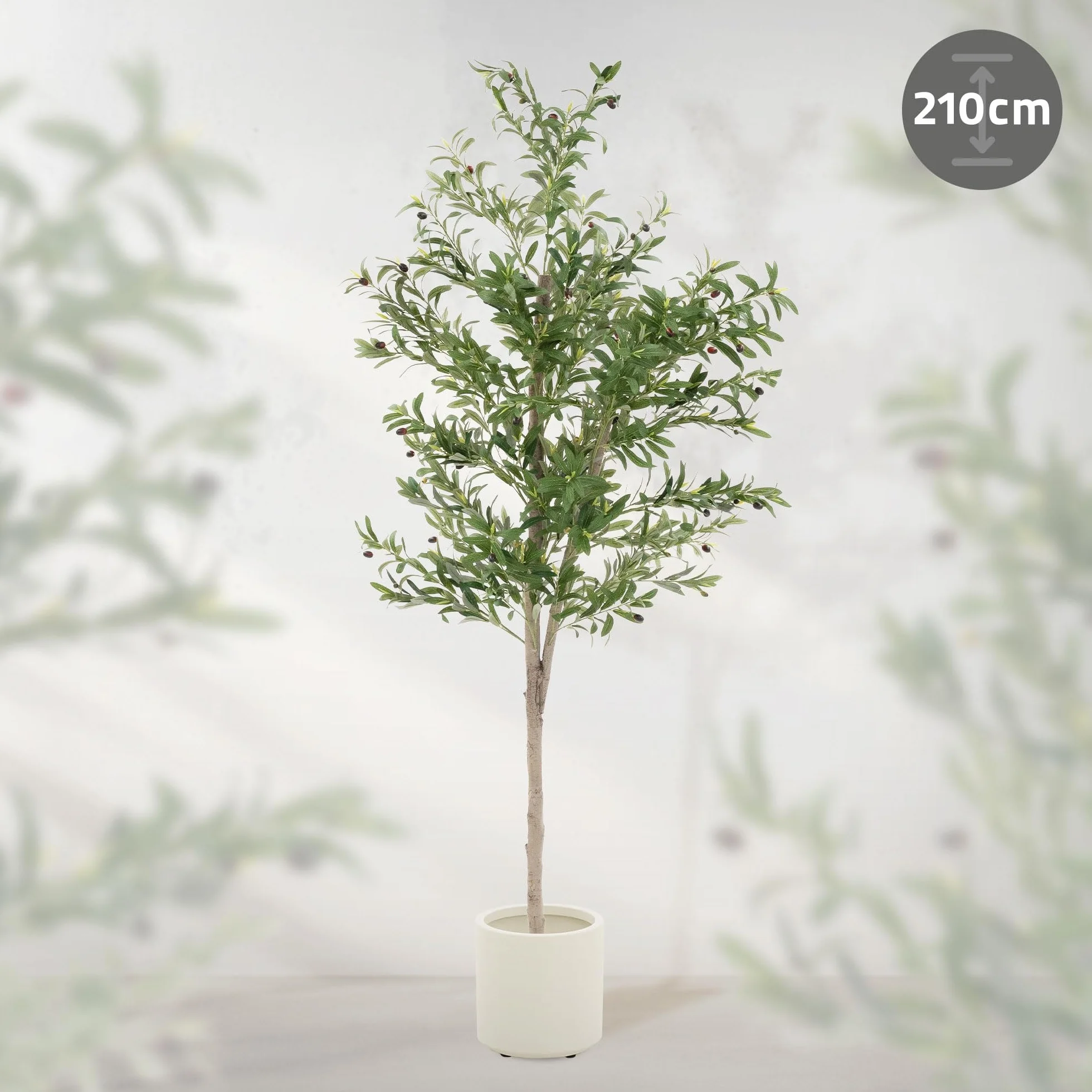 ML-Design Sztuczne Drzewo Oliwne 210 cm Duza Roslina Sztuczna z Naturalnym Pniem Drewna i Owocami Plastikowa Roslina w Doniczce do Uzytku Wewnetrznego i Zewnetrznego Realistyczne Drzewo Salonu i Biura