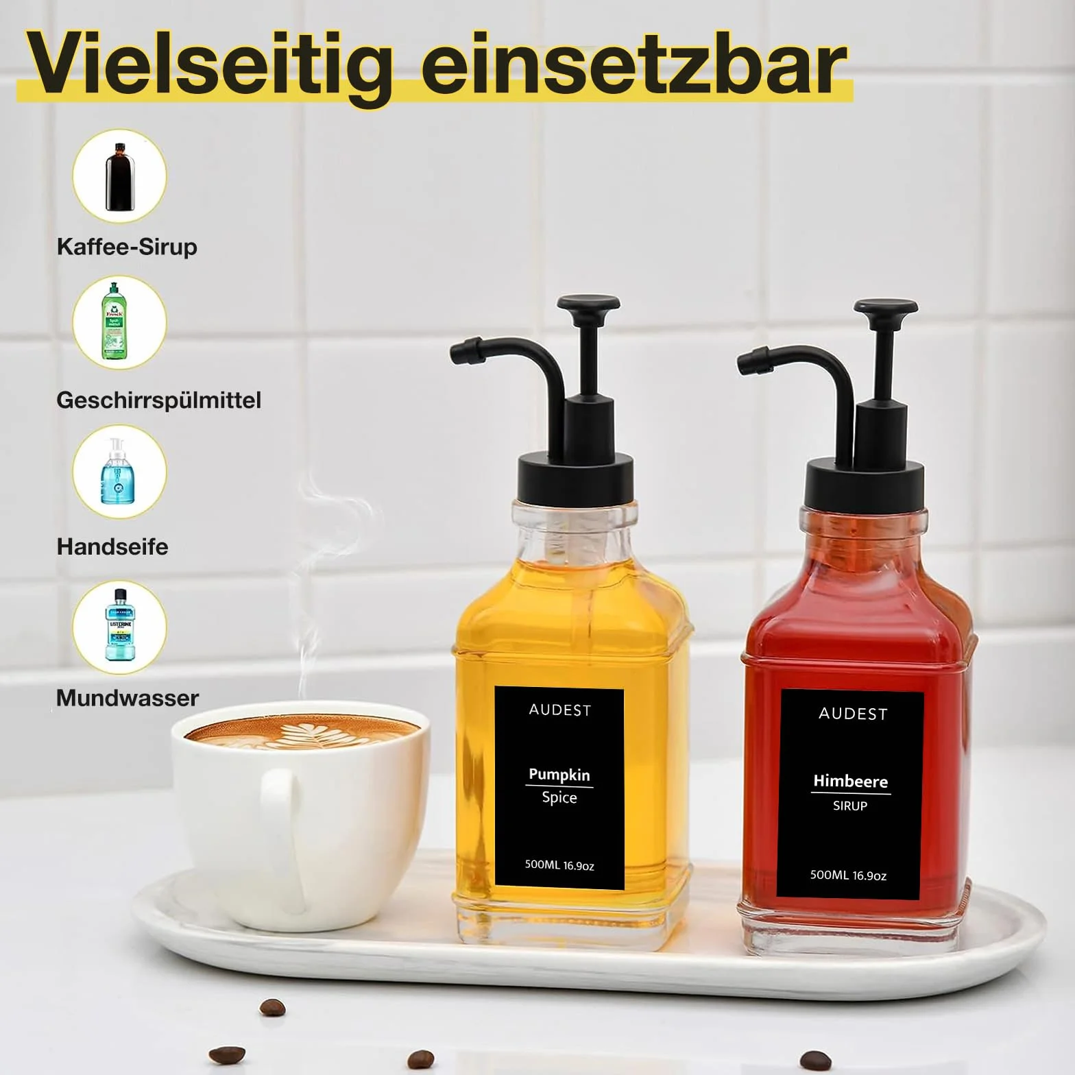 Dozownik syropu do kawy 500 ml czarny z naklejkami