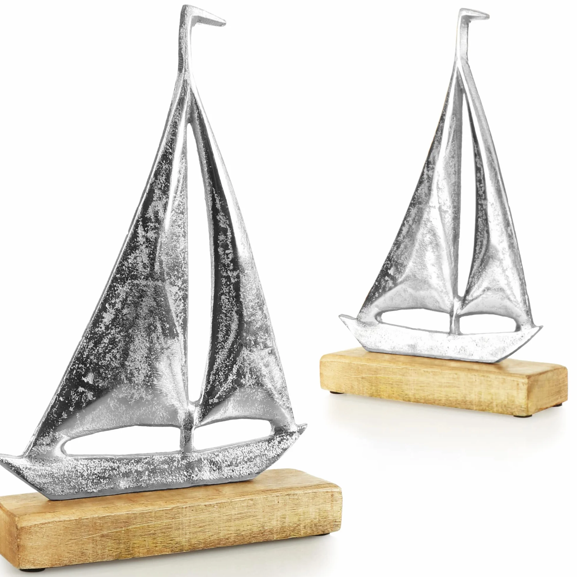COM-FOUR® zaglowiec, zaglowiec - ekspozycja morska - statek metalowy - statek dekoracyjny wykonany z metalu i podstawa z drewna mango (01 szt. - zaglówka srednia)