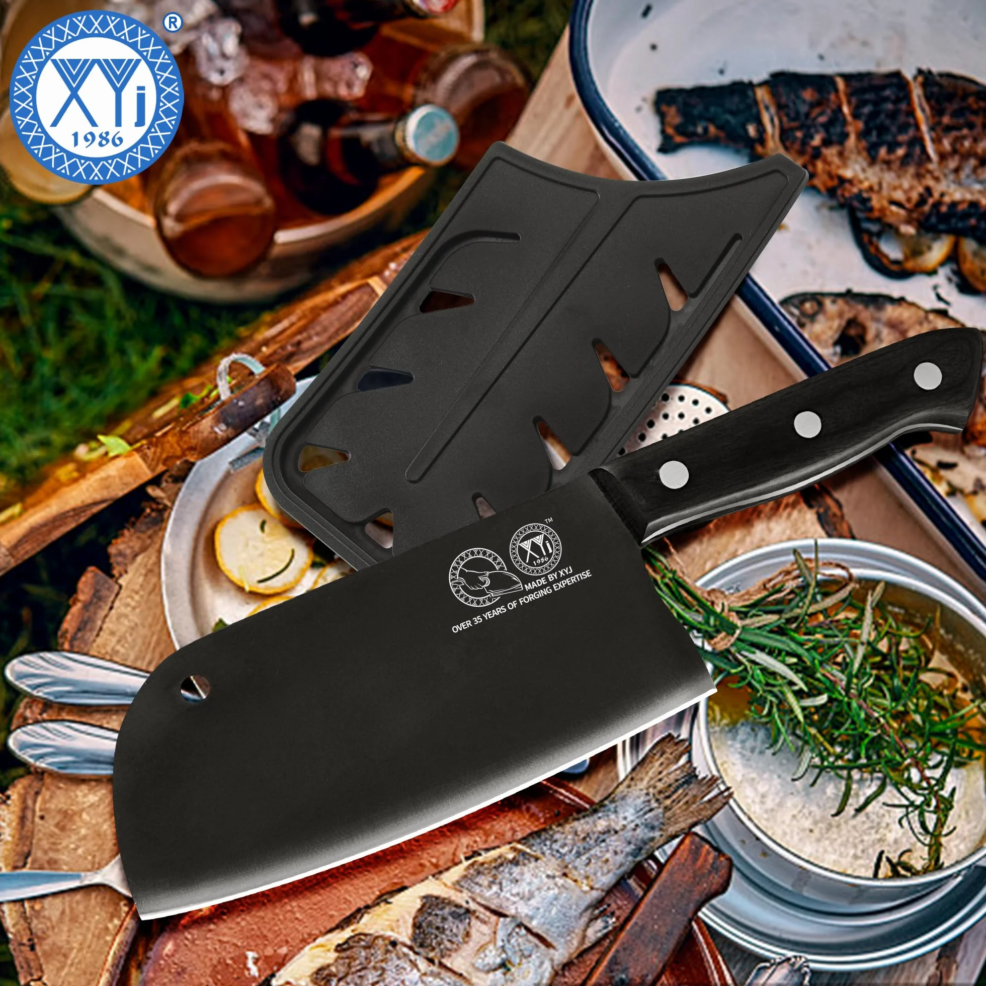 Nóż Santoku 7 cali Full Tang Nakiri Serbski nóż szefa kuchni z osłoną ostrza