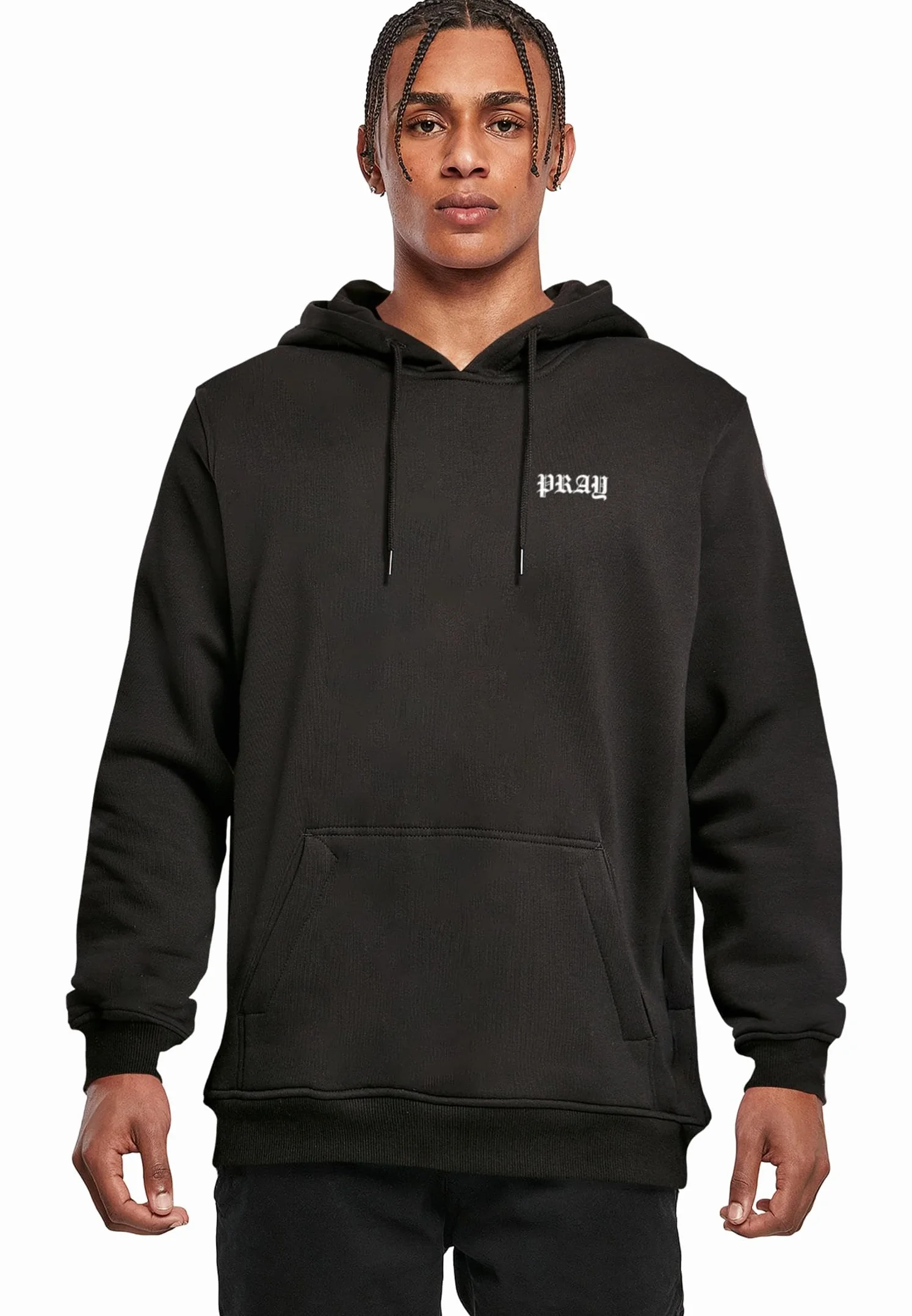 Mister Tee Męska bluza z kapturem Faith Meets Strength Hoody – bluza z kapturem z haftem "Pray" z przodu i dużym nadrukiem na plecach, mieszanka bawełny, regularny krój, Streetwear & Urban Style