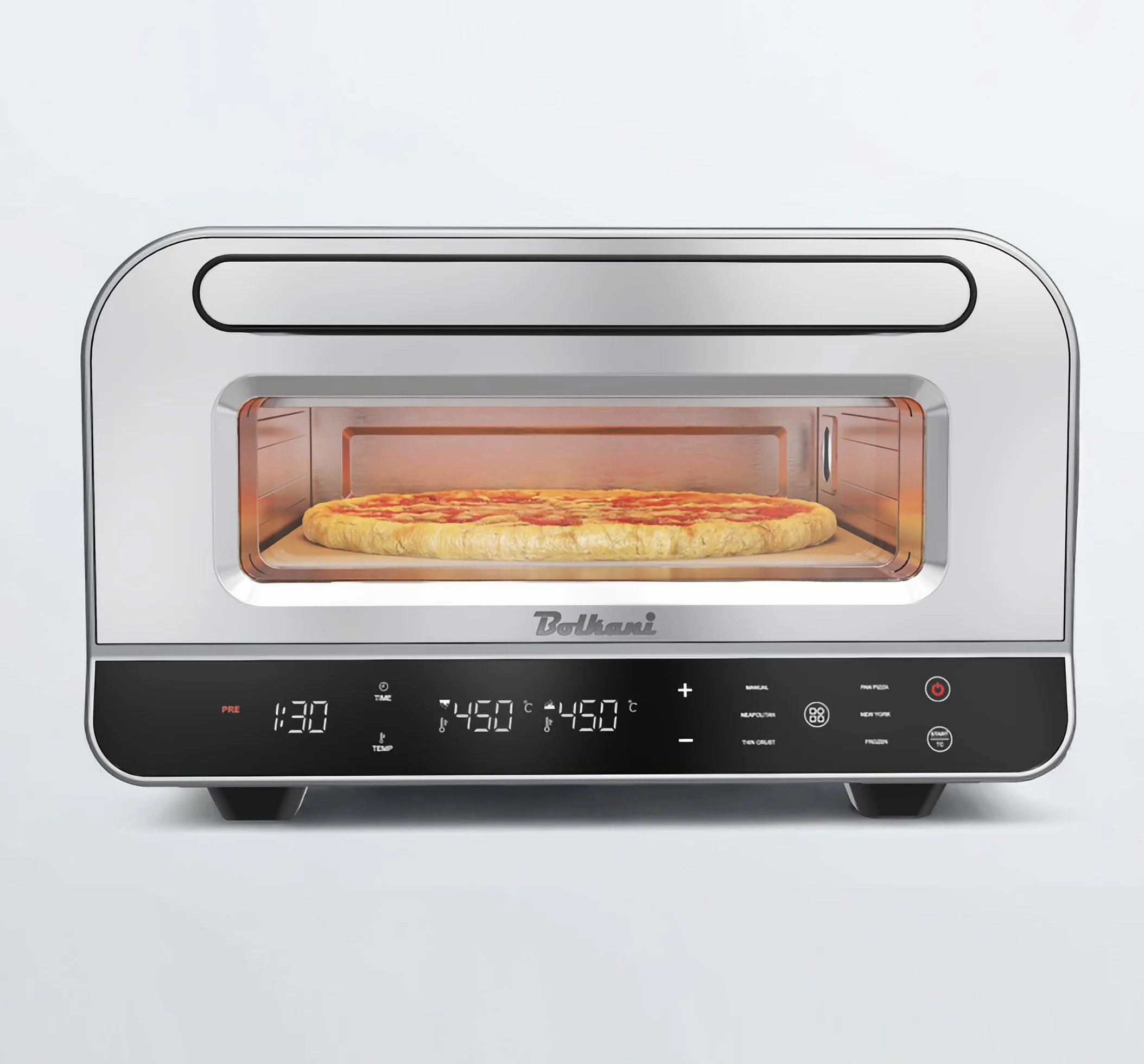 Elektryczny piec do pizzy 1700 W 450 °C z kamieniem i łopatką, timer, oświetlenie wewnętrzne, szary