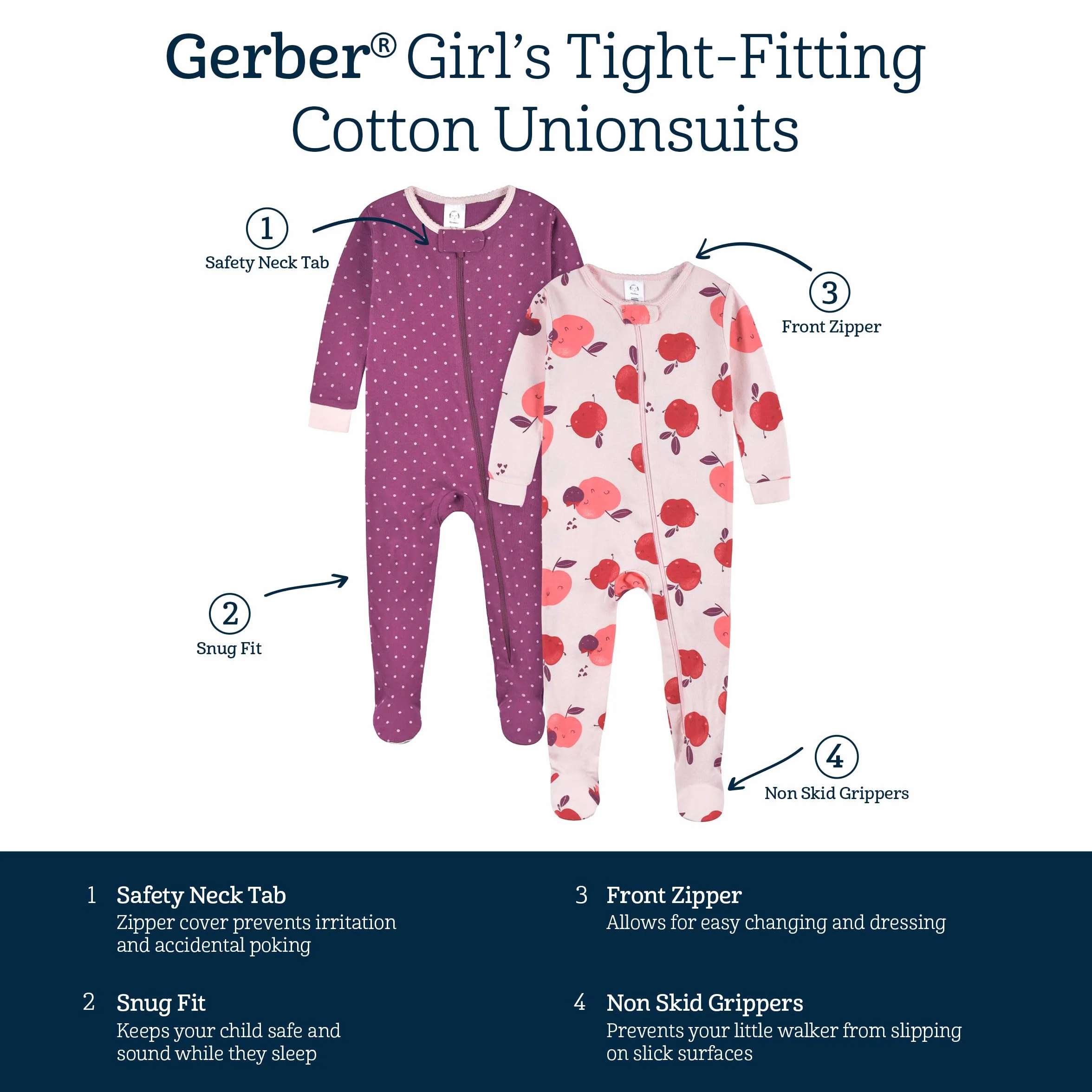 Gerber Kapcie dla niemowlęcia/dziecka Niemowlęta - dziewczynki 2-pack Footed Footed Pajamas