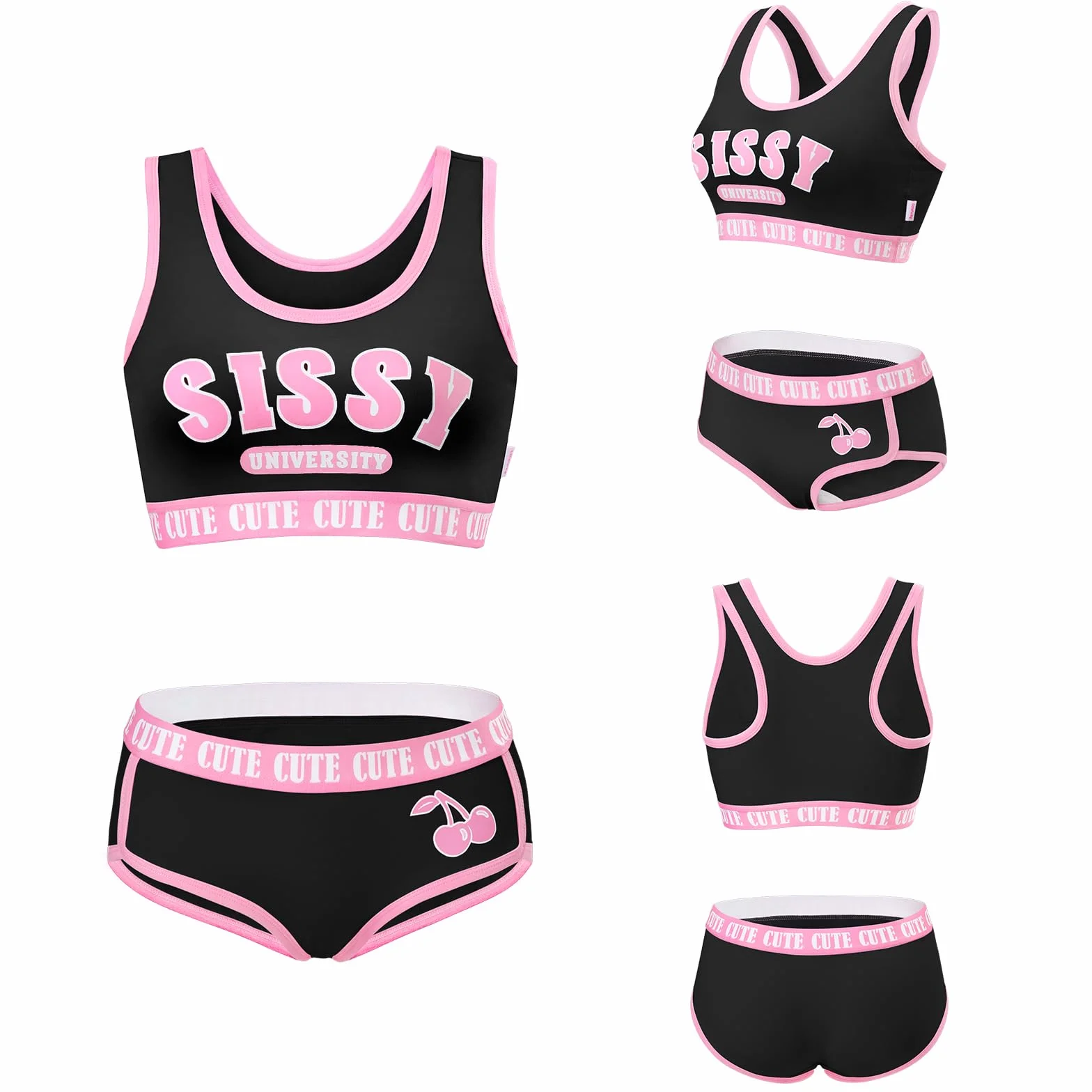 LittleForBig Unisex Bawełniana koszulka i majtki, sportowa odzież wypoczynkowa, zestaw braletki Sissy University