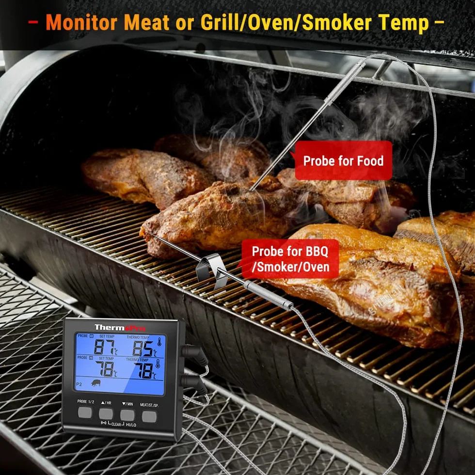 ThermoPro TP17B cyfrowy termometr do mięsa z podwójnymi sondami temperatury i dużym podświetleniem LCD