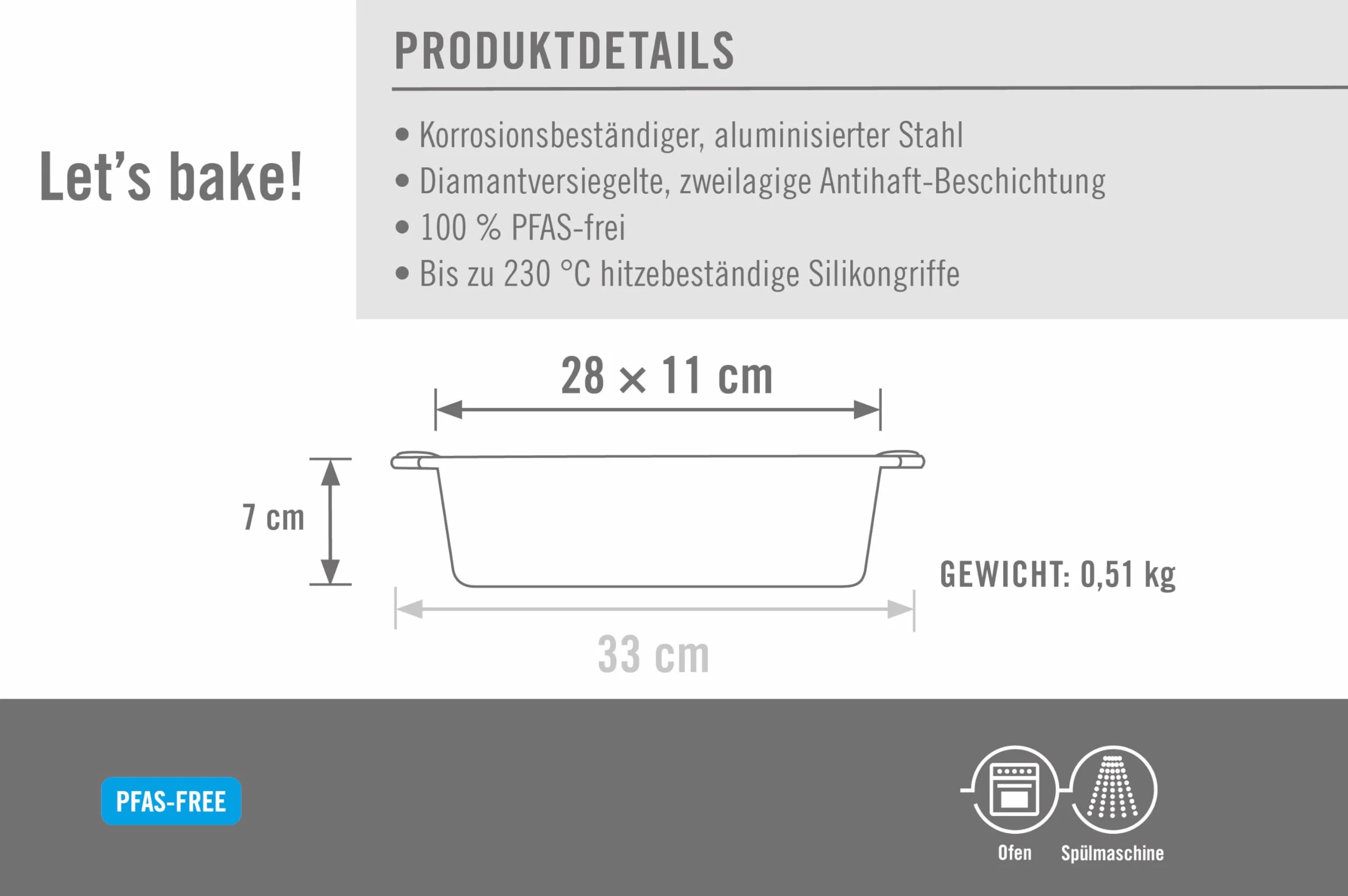 Woll Bakeware forma do pieczenia 28 cm, z odpornymi na wysokie temperatury uchwytami silikonowymi do 230°C, bez PFS, dwuwarstwowa powłoka nieprzywierająca, stal aluminiowana, czarna
