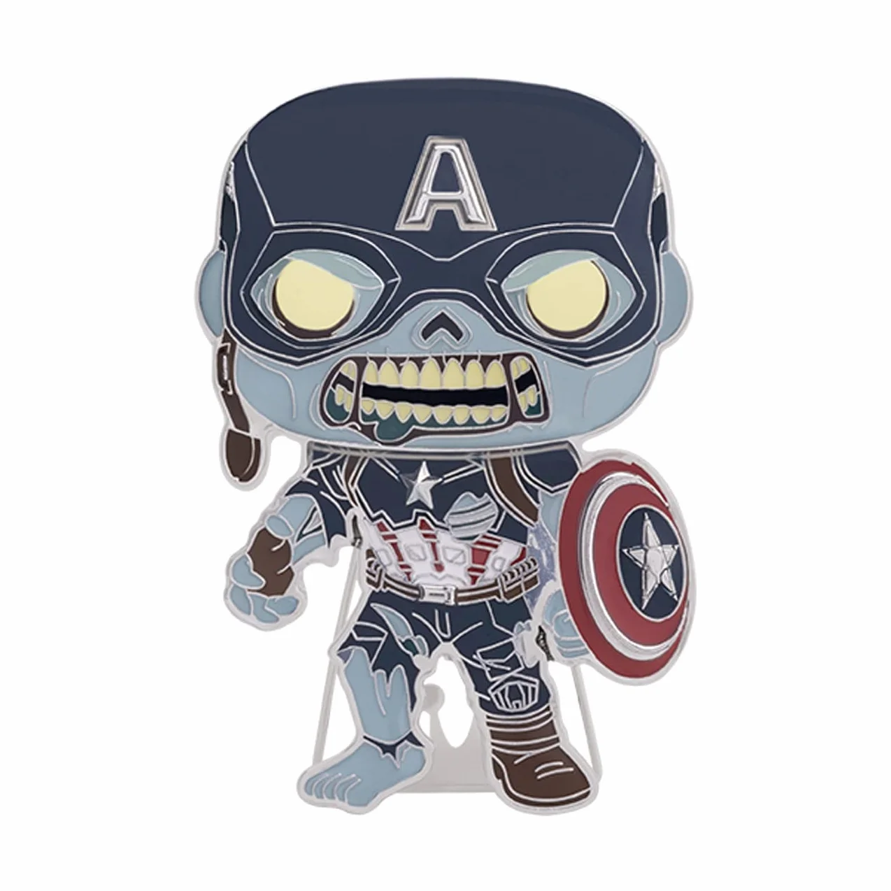 Loungefly POP! Duża emaliowana przypinka MARVEL: Marvel - Kapitan Ameryka - What If - ZOMBIE CAPTAIN AMERICA - Marvel What If emaliowane przypinki - urocza kolekcjonerska nowość broszka - do plecaków