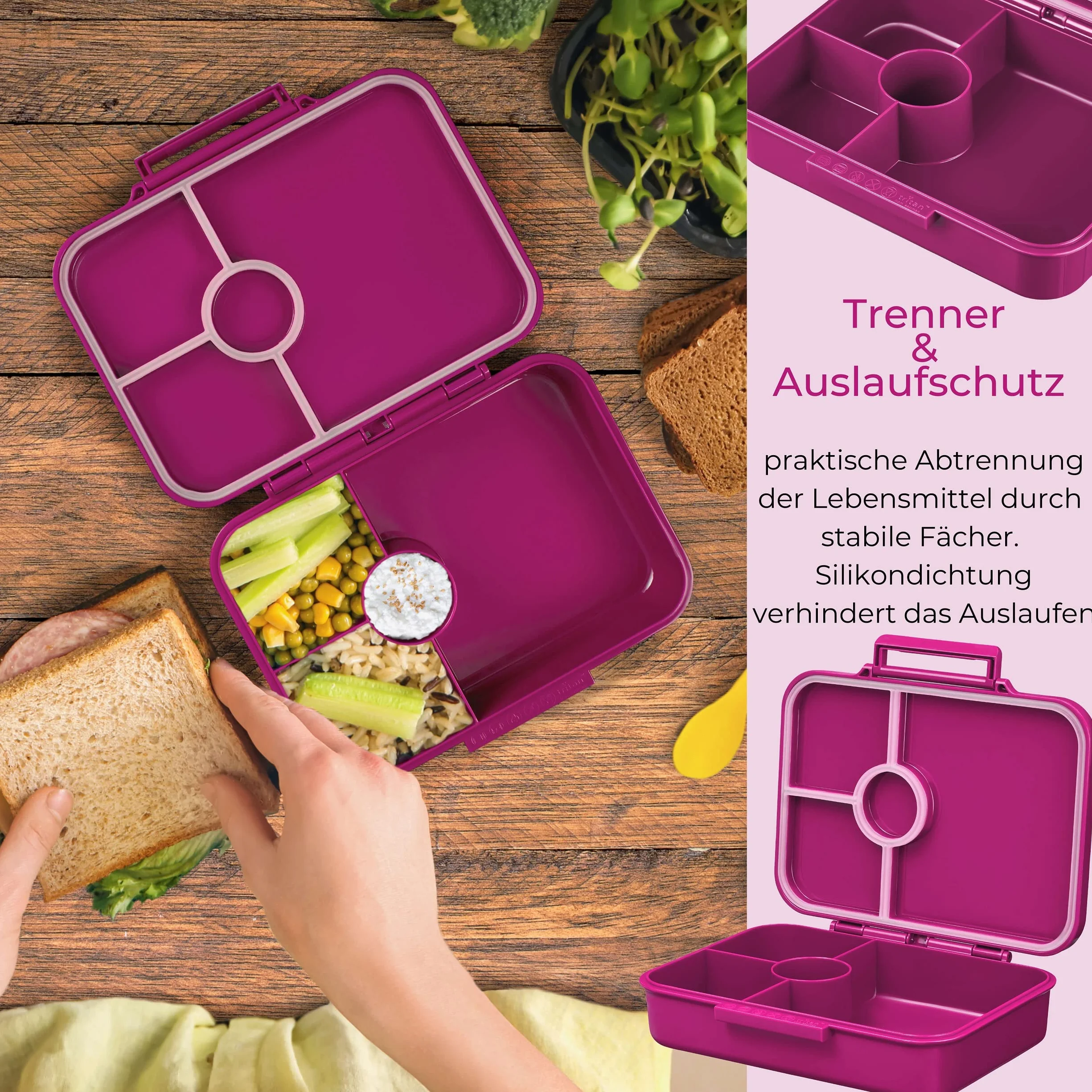 My Vesperbox Bia Bento Box dla dzieci szczelne wolne od BPA wzmocnione zamknięcia fioletowe tęczowe