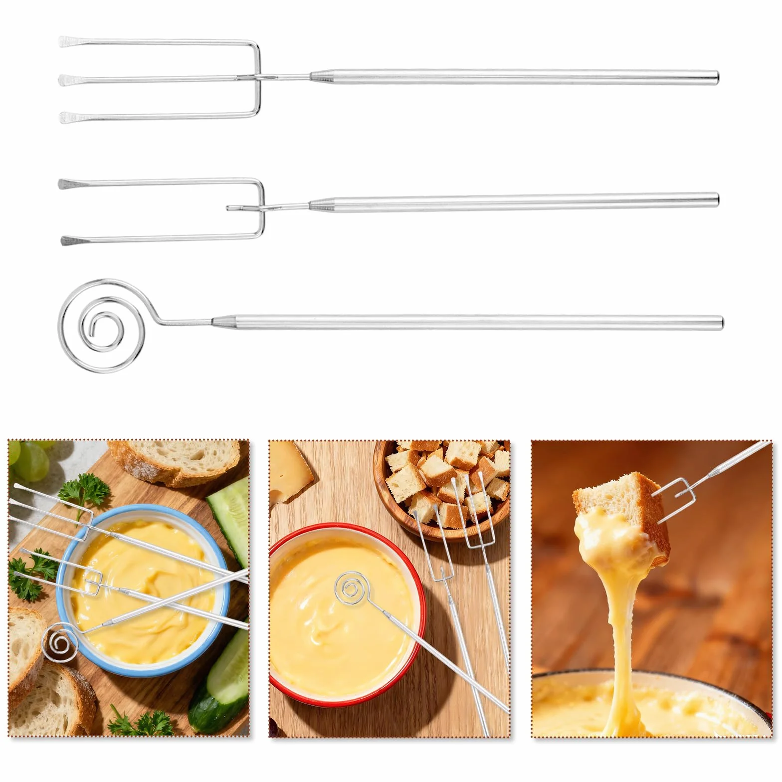 Profesjonalne Narzędzia do Zanurzania Czekolady ze Stali Nierdzewnej, Zestaw 3 szt. Łyżka Spirala Fondue