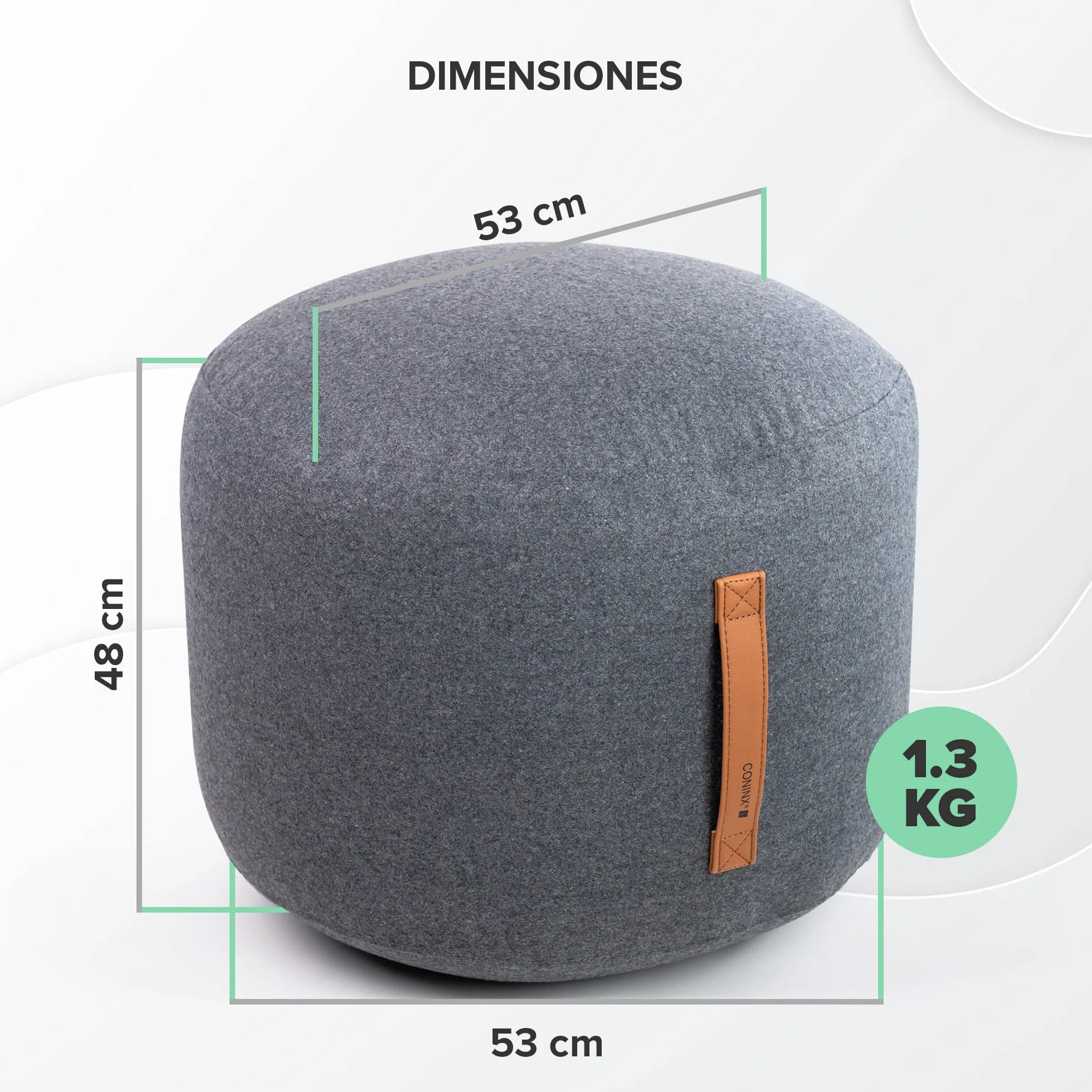 Coninx Wełniana pufa Home antracyt 50 x 40 cm podnóżek z uchwytem skórzanym