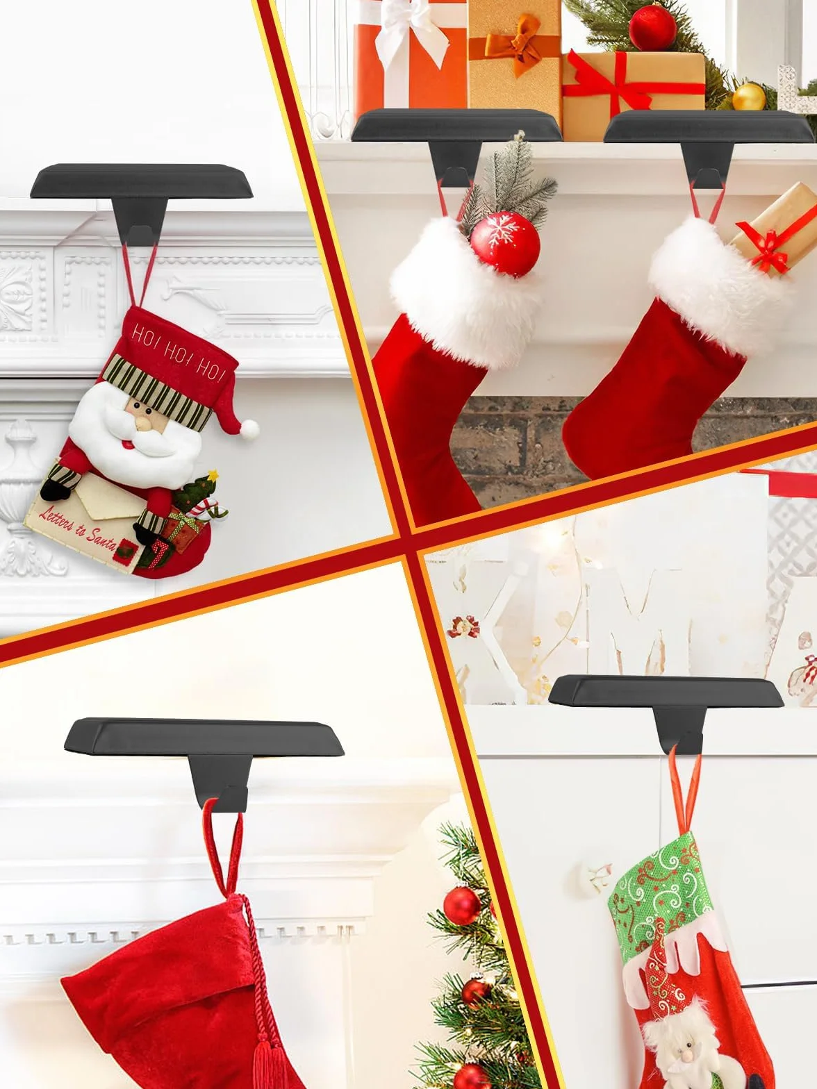 EBANKU Świąteczny uchwyt na skarpety, black 8 szt. metalowe haczyki do zawieszania, antypoślizgowy wiszący hak do kominka, wieszaki na pończochy，Christmas Stocking Hanger