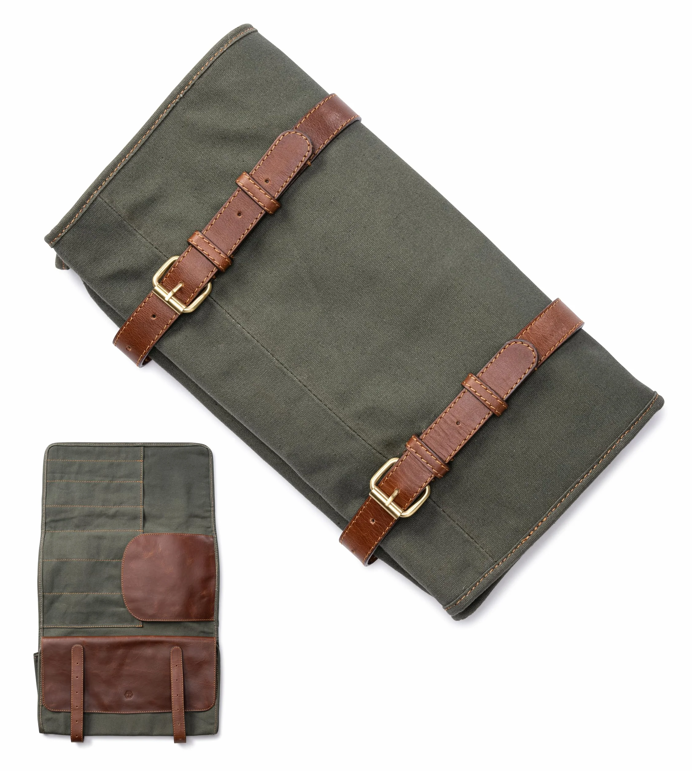 Torba na noże Angus Stoke XXL 16 przegródek płótno skóra olive green