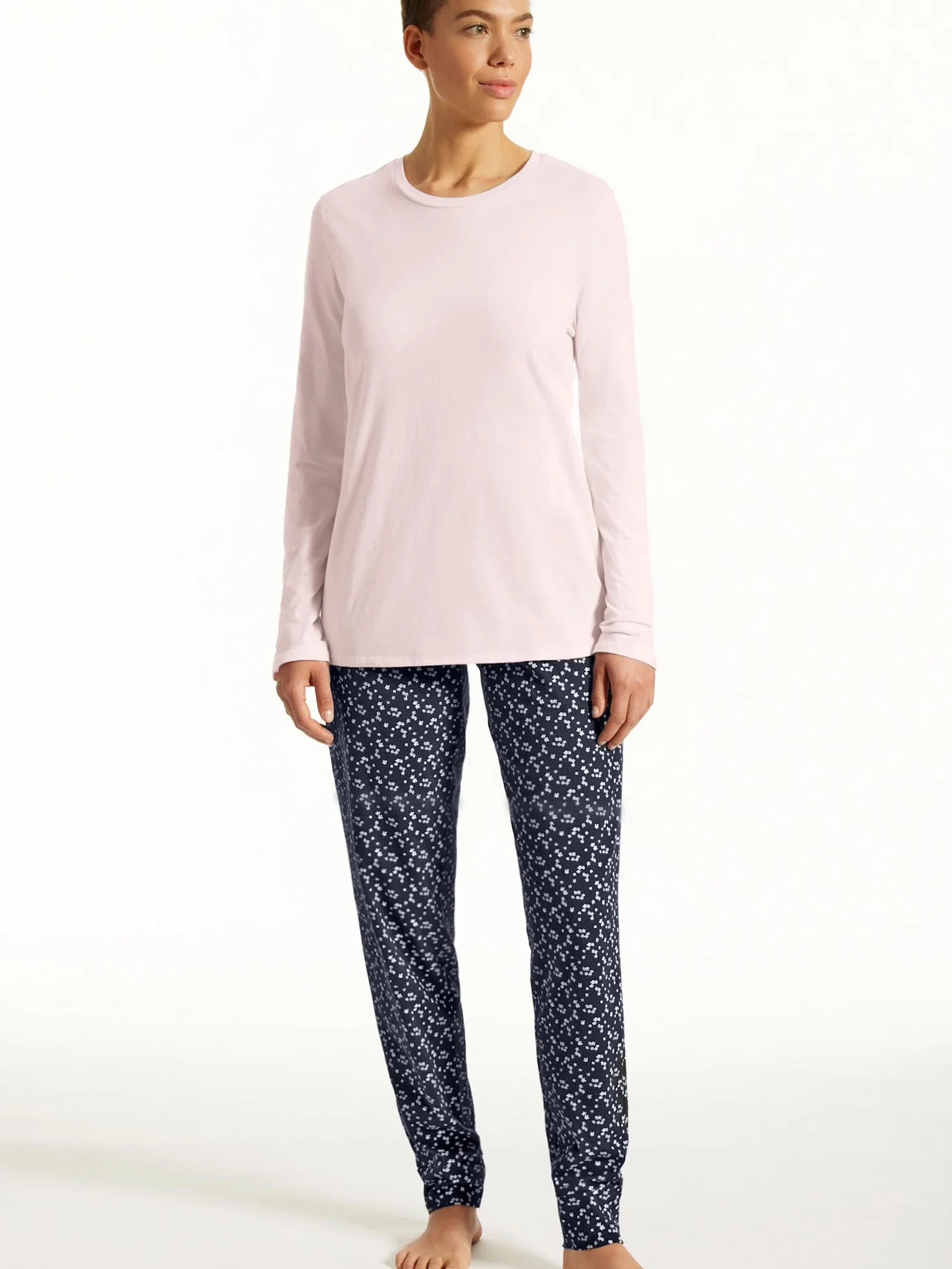 Uncover by Schiesser Damen Schlafanzug Set Shirt langarm mit langer Schlafhose - Nachtwäsche