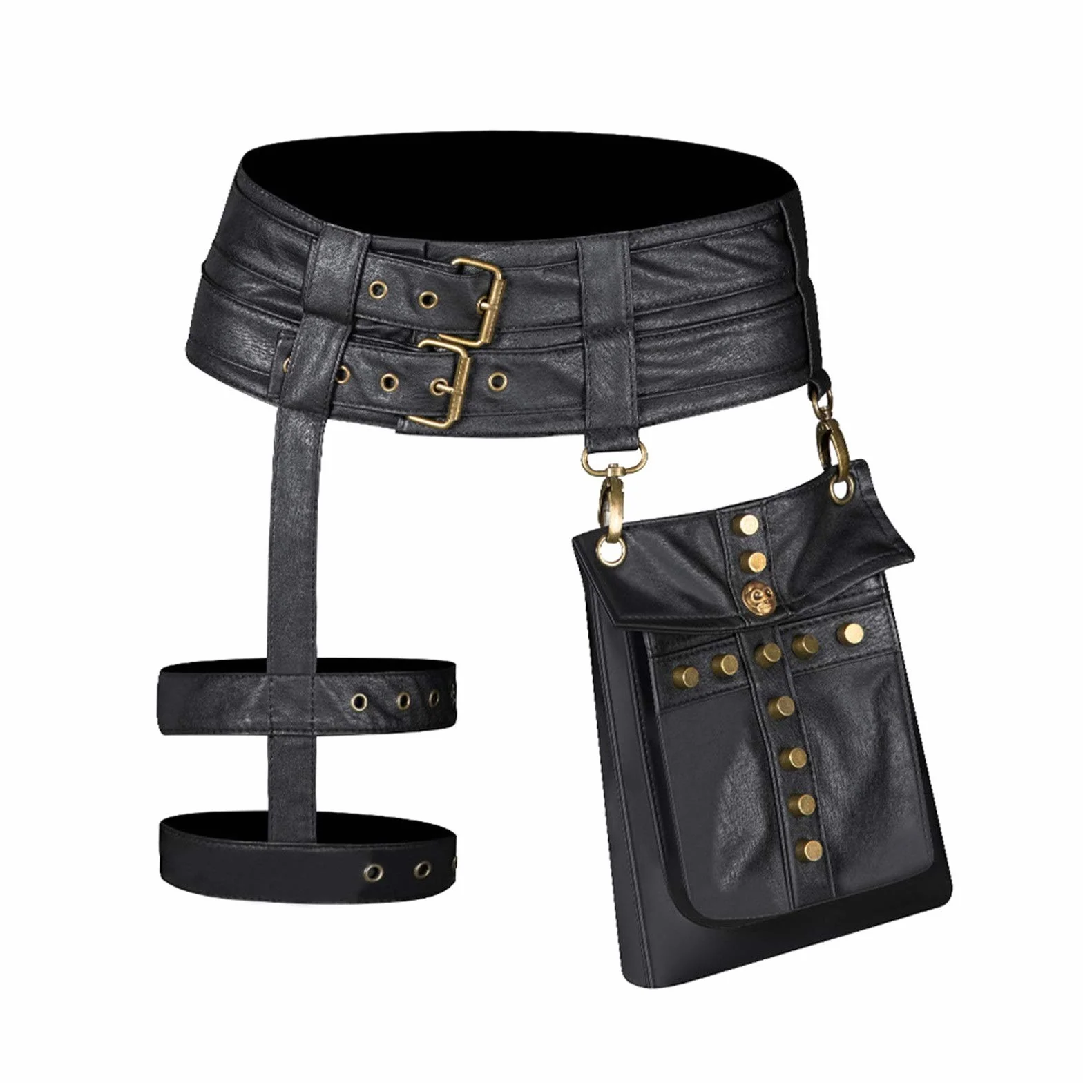Steampunk Skórzana Torba Talia PU Kobiety Motocykl Retro Odzież Talia Akcesoria Czarna Torba Na Piesze Wycieczki Camping Trekking, Schwarz, Taglia Unica