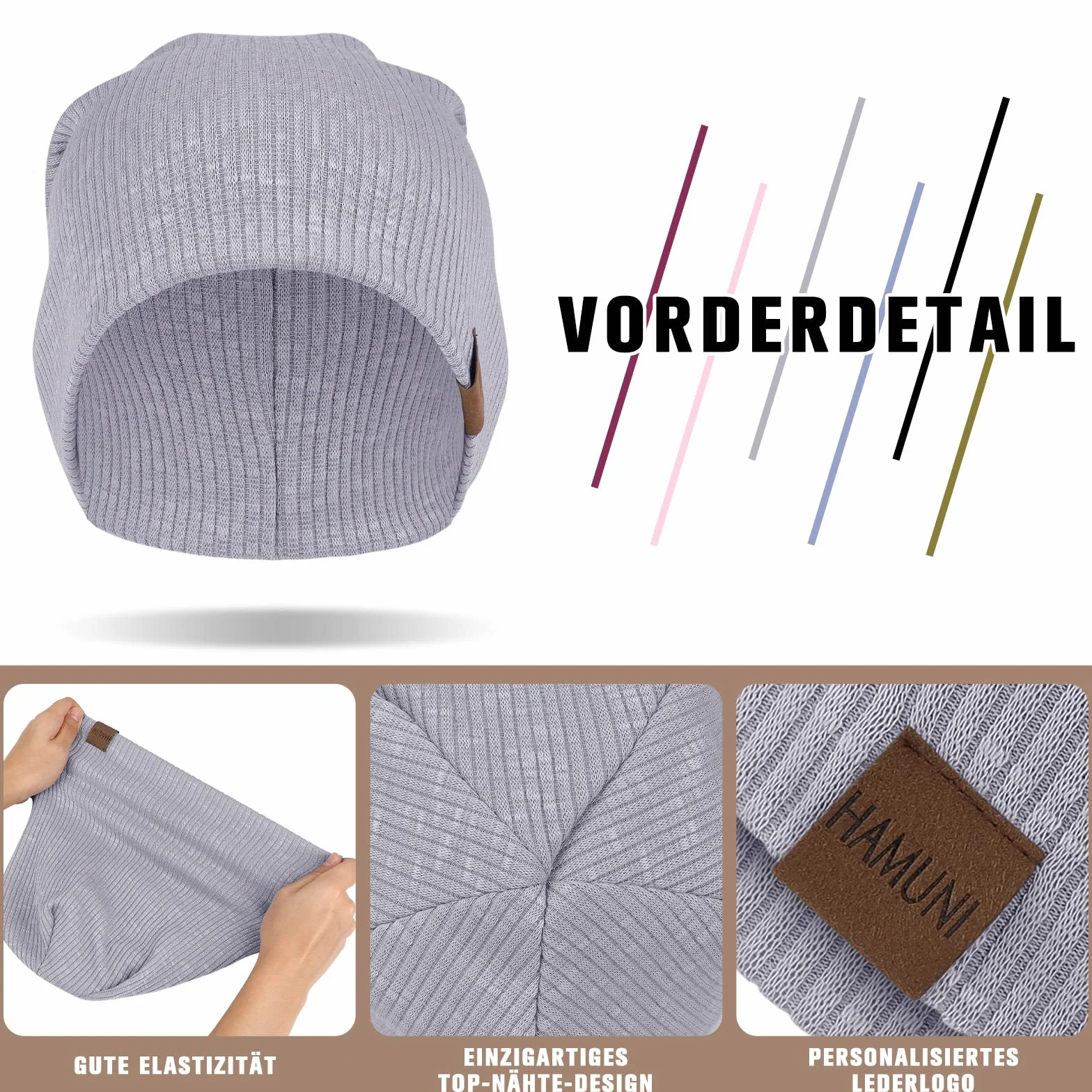 Hamuni Slouch Beanie Czapka damska, męska, elastyczna, miękka, wygodna, z dżerseju, klasyczna, modna, długa czapka typu beanie, idealna na wiosnę, jesień i zimę, szary, jeden rozmiar