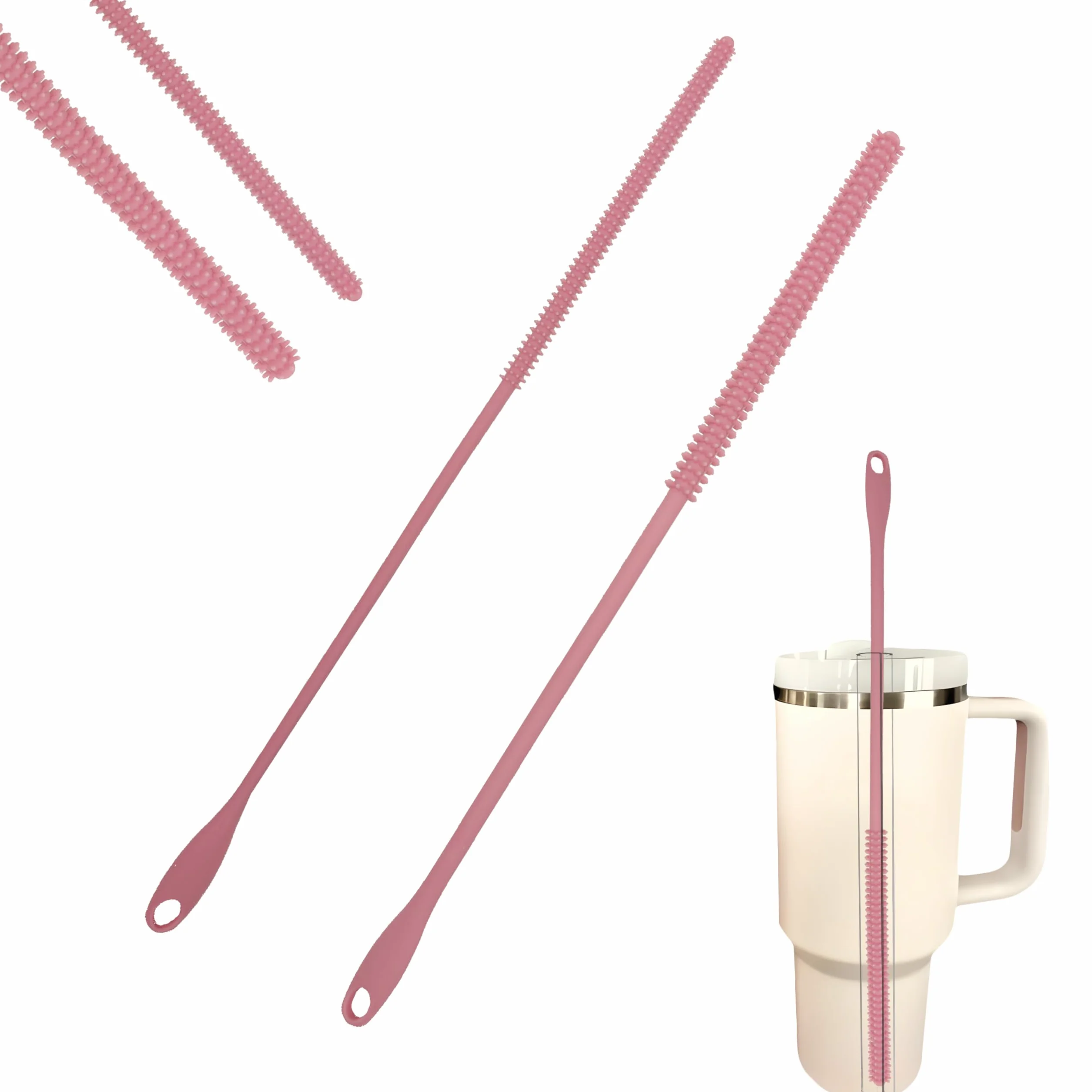 Silikonowa szczotka do czyszczenia słomek 2 sztuki 6 mm + 10 mm różowa