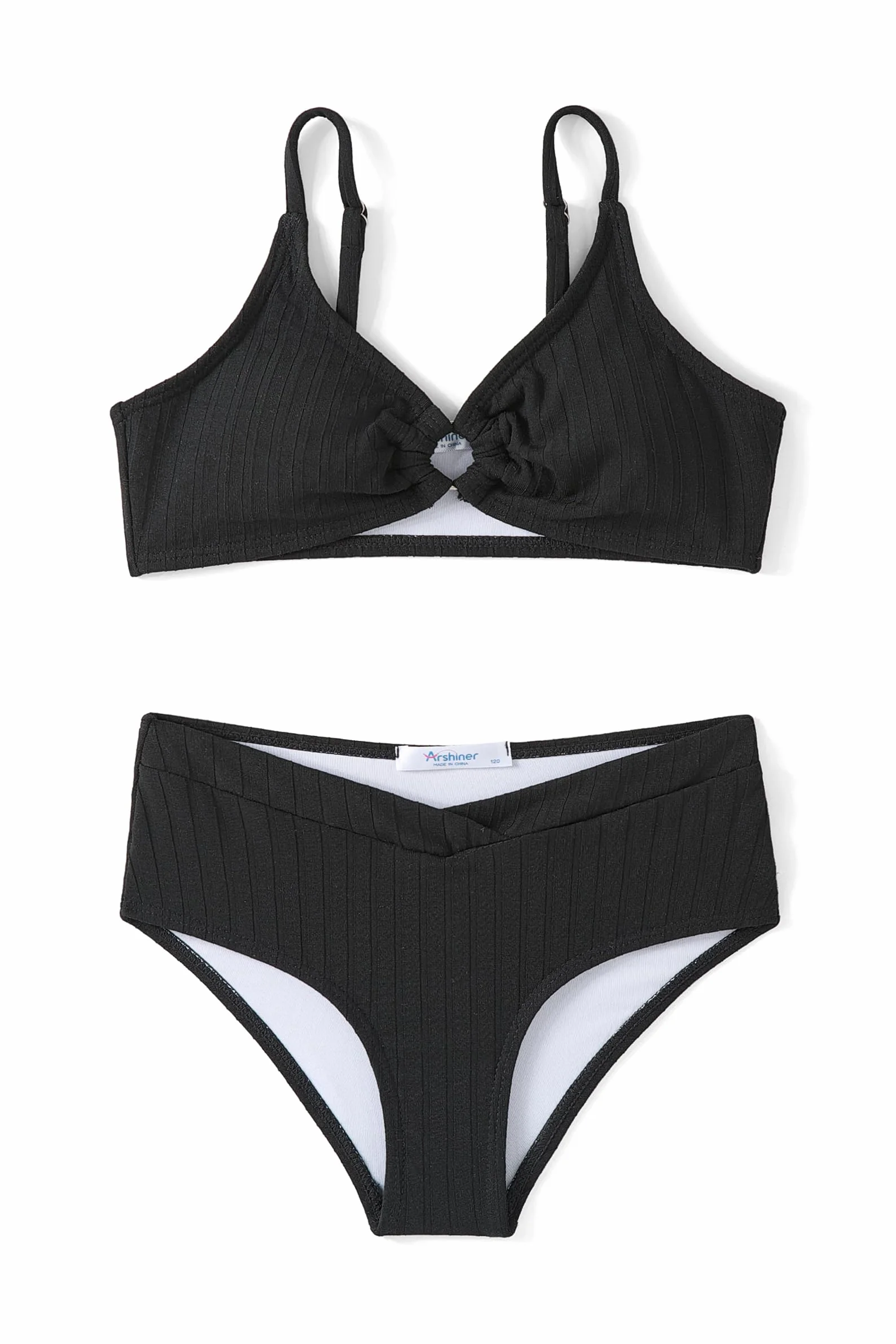 Arshiner Dziewczęce Bikini Zestaw żebrowany dla dziewczynek Lato Dwuczęściowy strój kąpielowy Czysty kolor Moda Regulowany pasek na ramię Tankini Plaża Stroje kąpielowe dla dziewczynek 5-14 lat