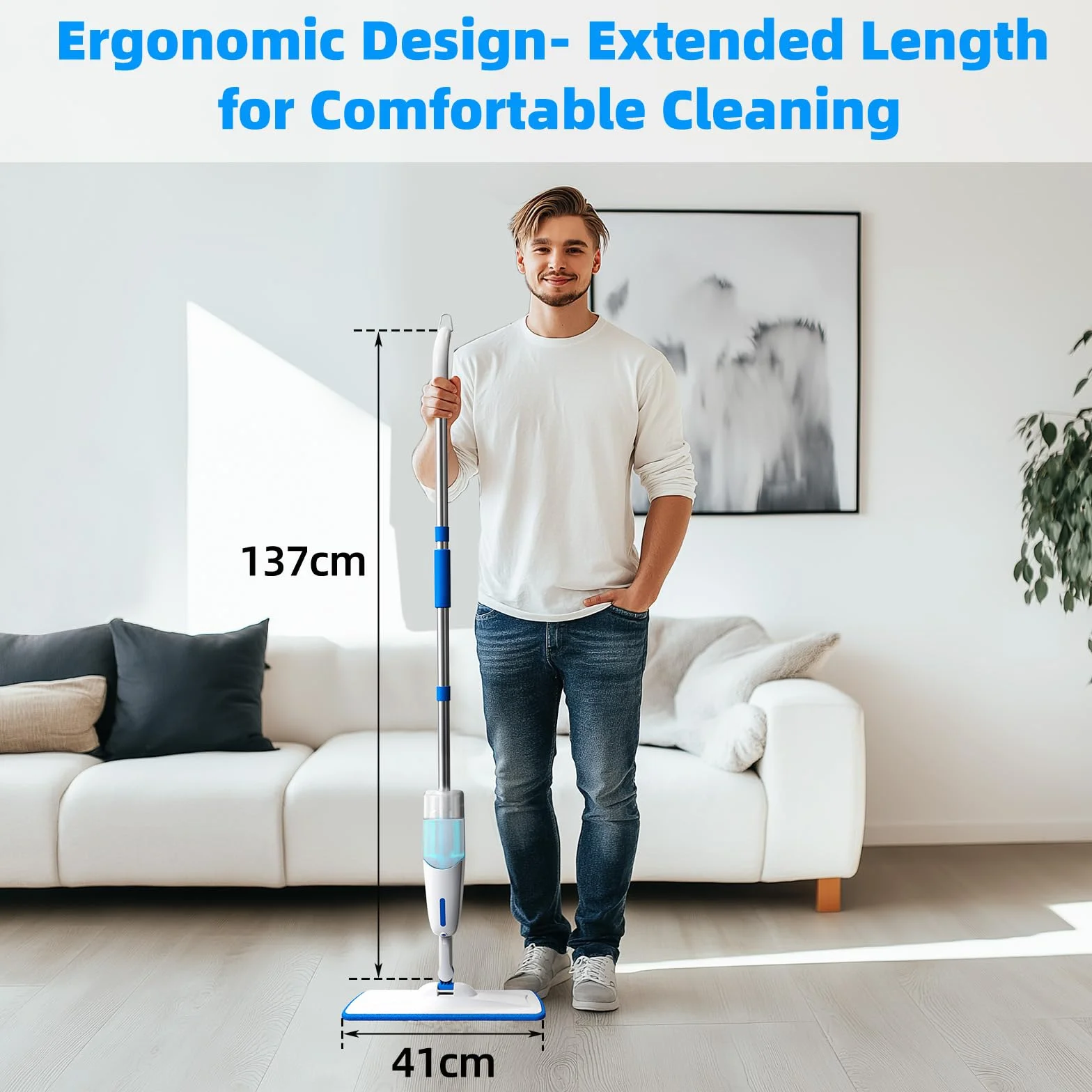 Mop ze spryskiwaczem Enigma 137 cm z 3 ściereczkami do czyszczenia na mokro i na sucho lekki mop podłogowy z funkcją spryskiwacza do twardych podłóg/laminatów/drewna/płytek/winylu/kamienia