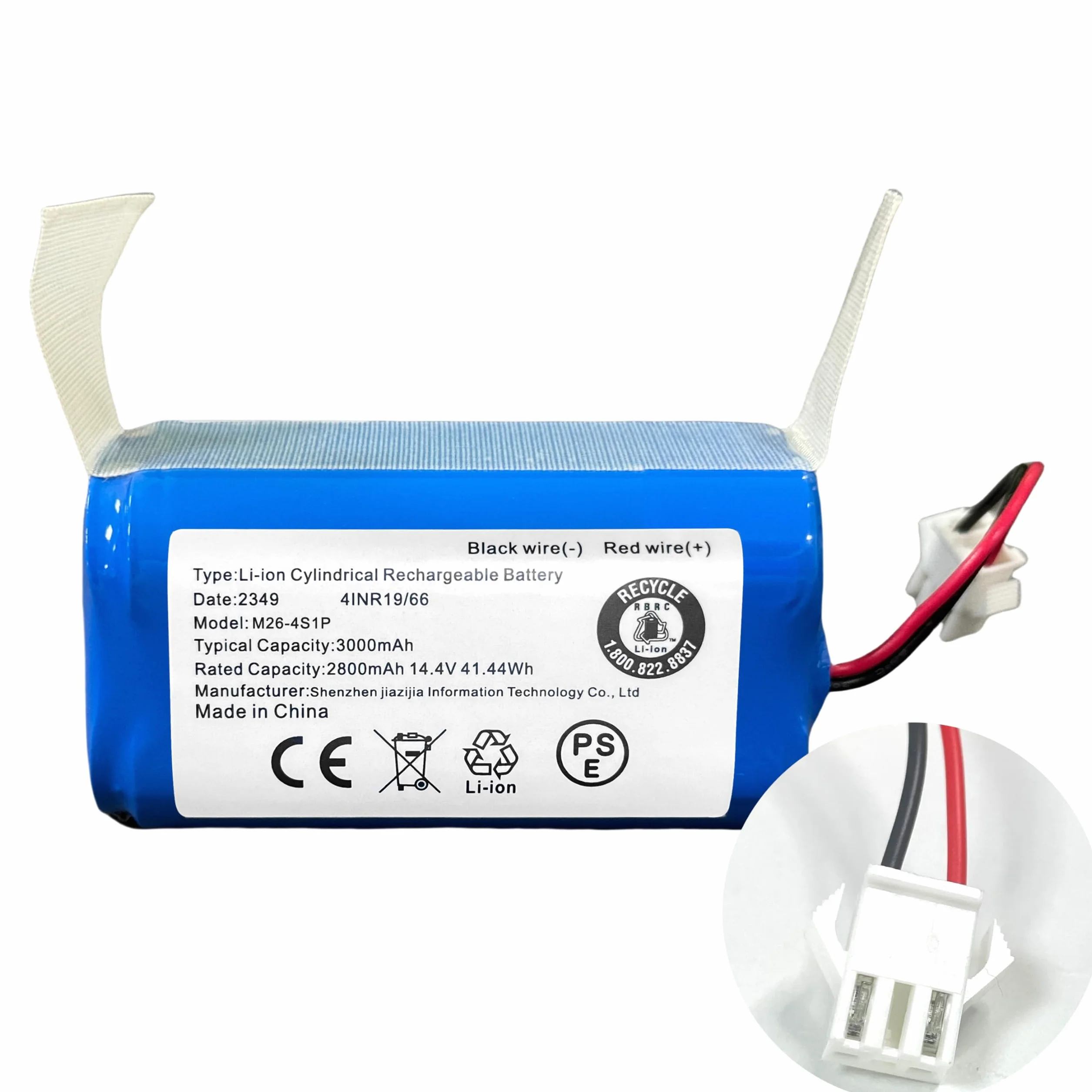 XITAIAN 14,4 V 2800 mAh INR18650 M26-4S1P Li-Ion akumulator zamienny do Shark RV700 RV720 RV725 RV750, Eufy RoboVac 11/11S/11S MAX, Proscenic 850T, Ecovacs DEEBOT N79 N79S RoboVac akumulator (wtyczka