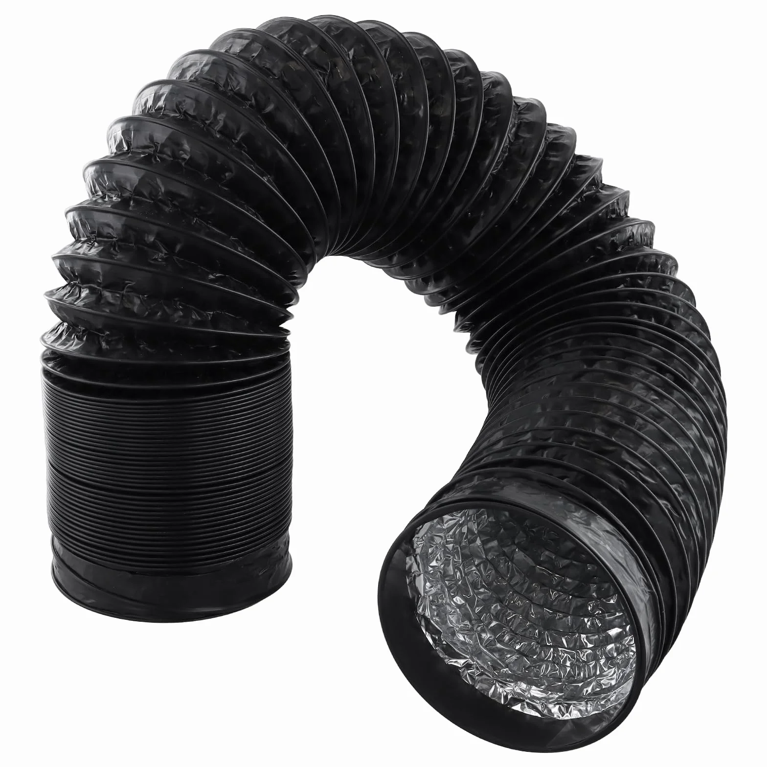 Rura wylotowa PCW 2 m x 100 mm, czarna, aluminiowa, elastyczna z 4 obejmami, wąż wentylacyjny Aluflex