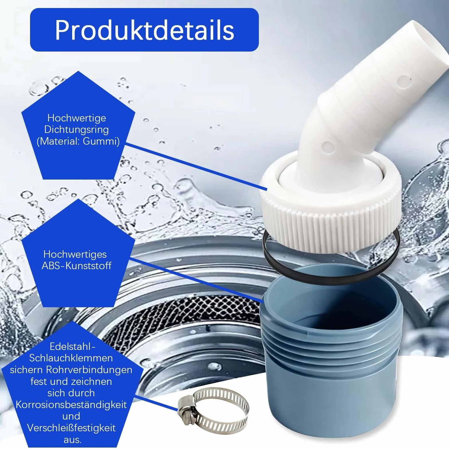 Adapter do odpływu pralki Ø18-24 mm, odpływ 40 mm, rura z obciążeniem wężowym, 2 sztuki