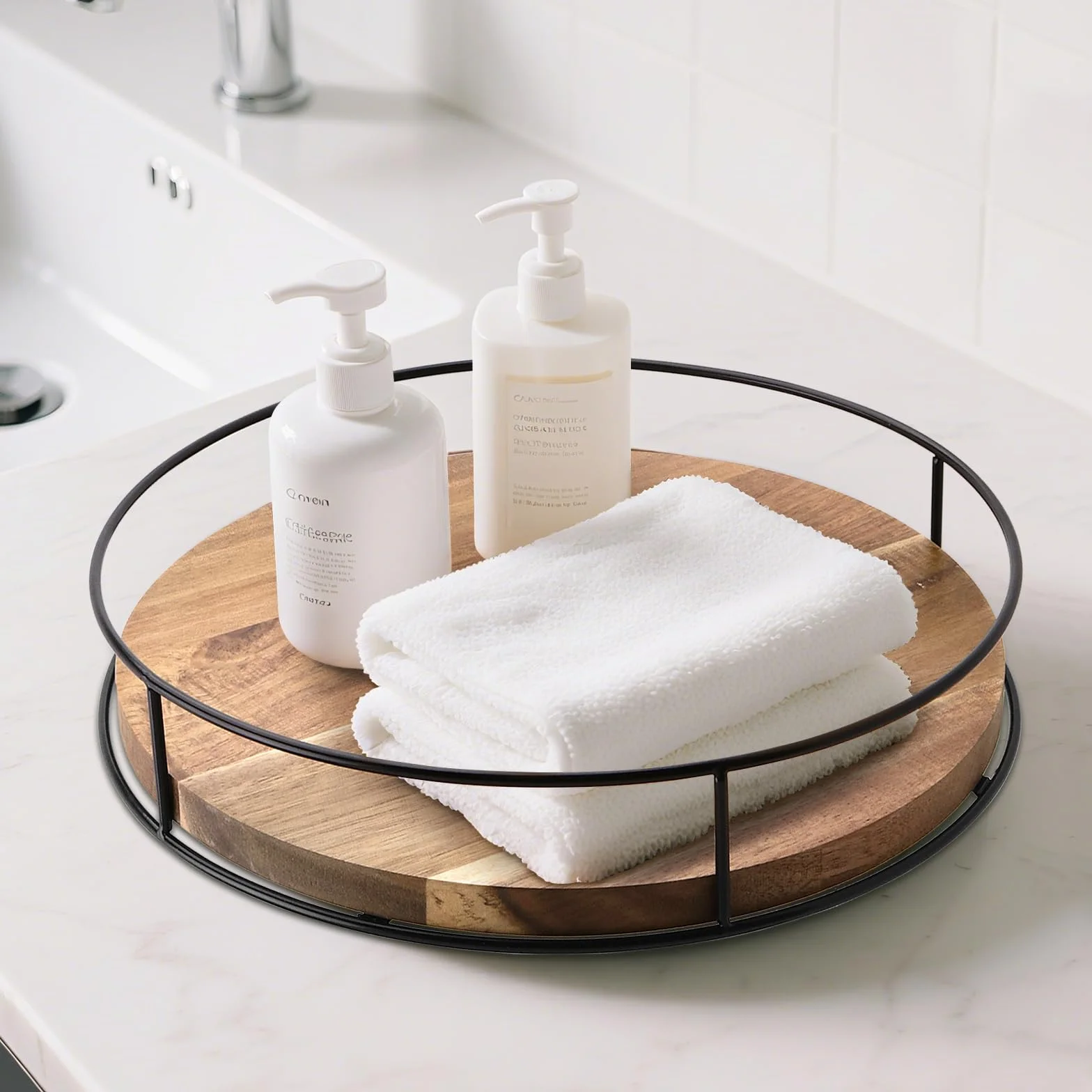 Drewniany talerz obrotowy Lazy Susan 25 cm 360° do kuchni