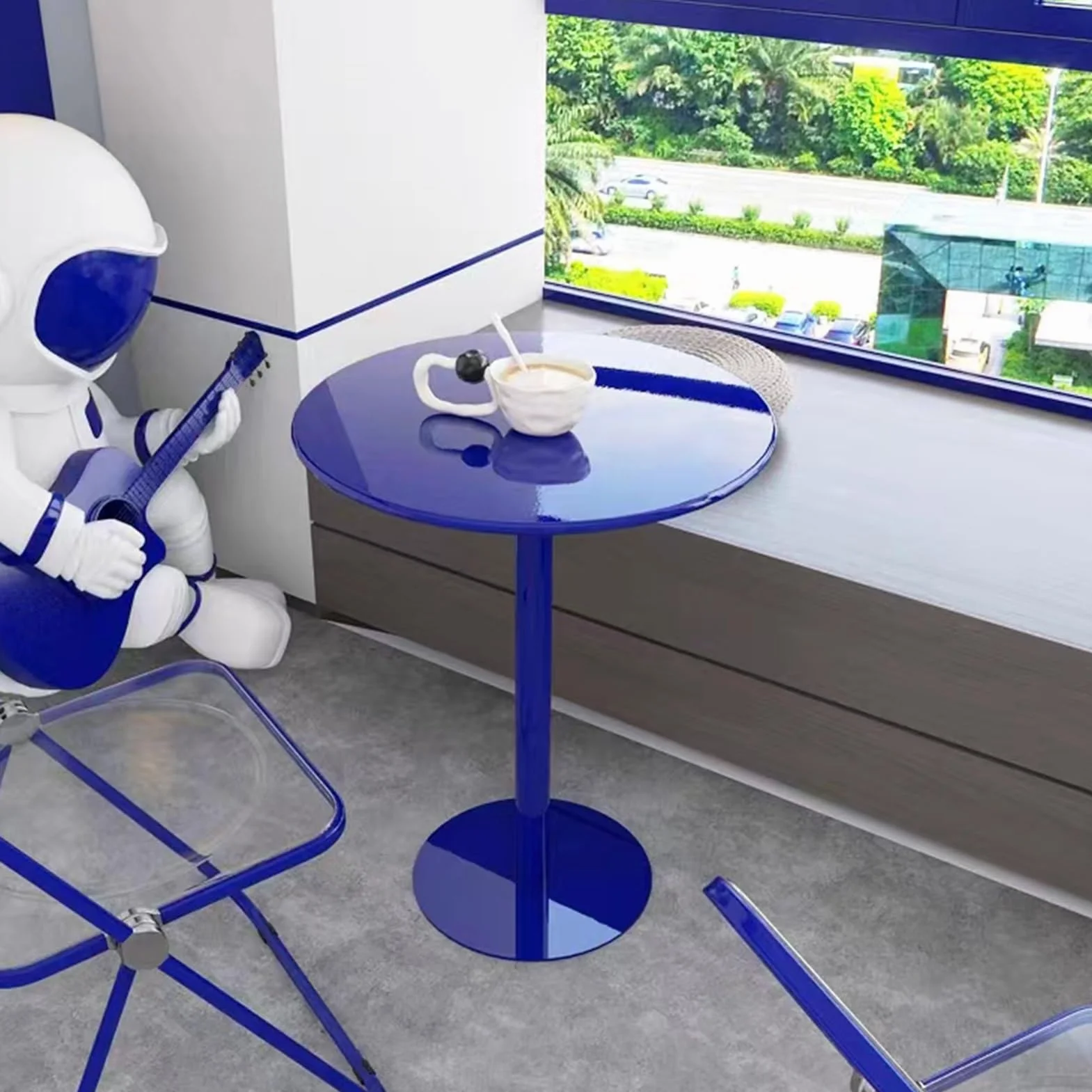 Niebieski stół koktajlowy | Okrągły stół bistro na blacie Stół pubowy | Wysoki stół kuchenny | Metalowy stolik kawowy Stolik boczny Sofa Stolik z przekąskami (Size : 48x48x72cm)