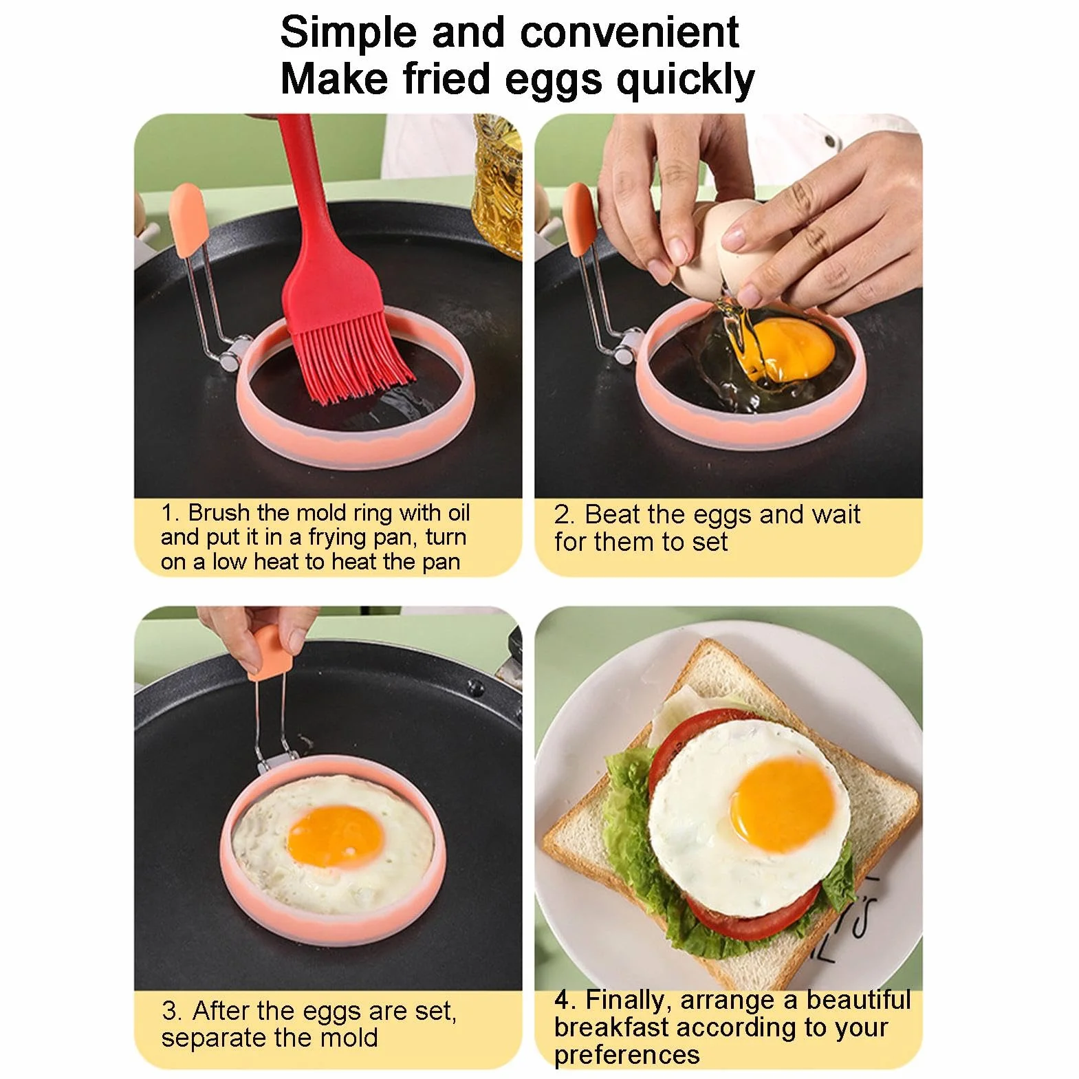 Silicone Egg Rings Non-Stick Round Egg Ring Mold Portable Frying Egg Cooking Rings For Breakfast Sandwiches