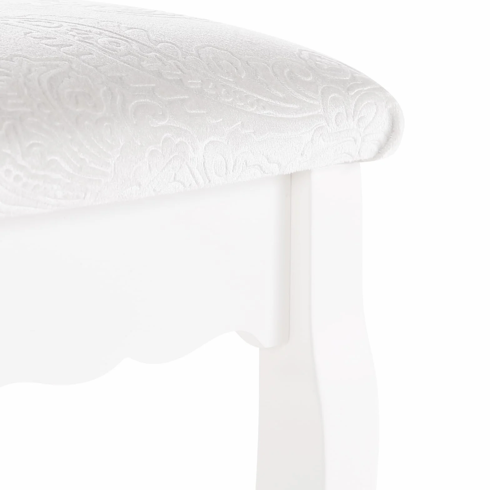WOLTU MB6015 Taboret do Makijażu Tapicerowany MDF Lakierowany Biało Kremowo-Biały Barokowy