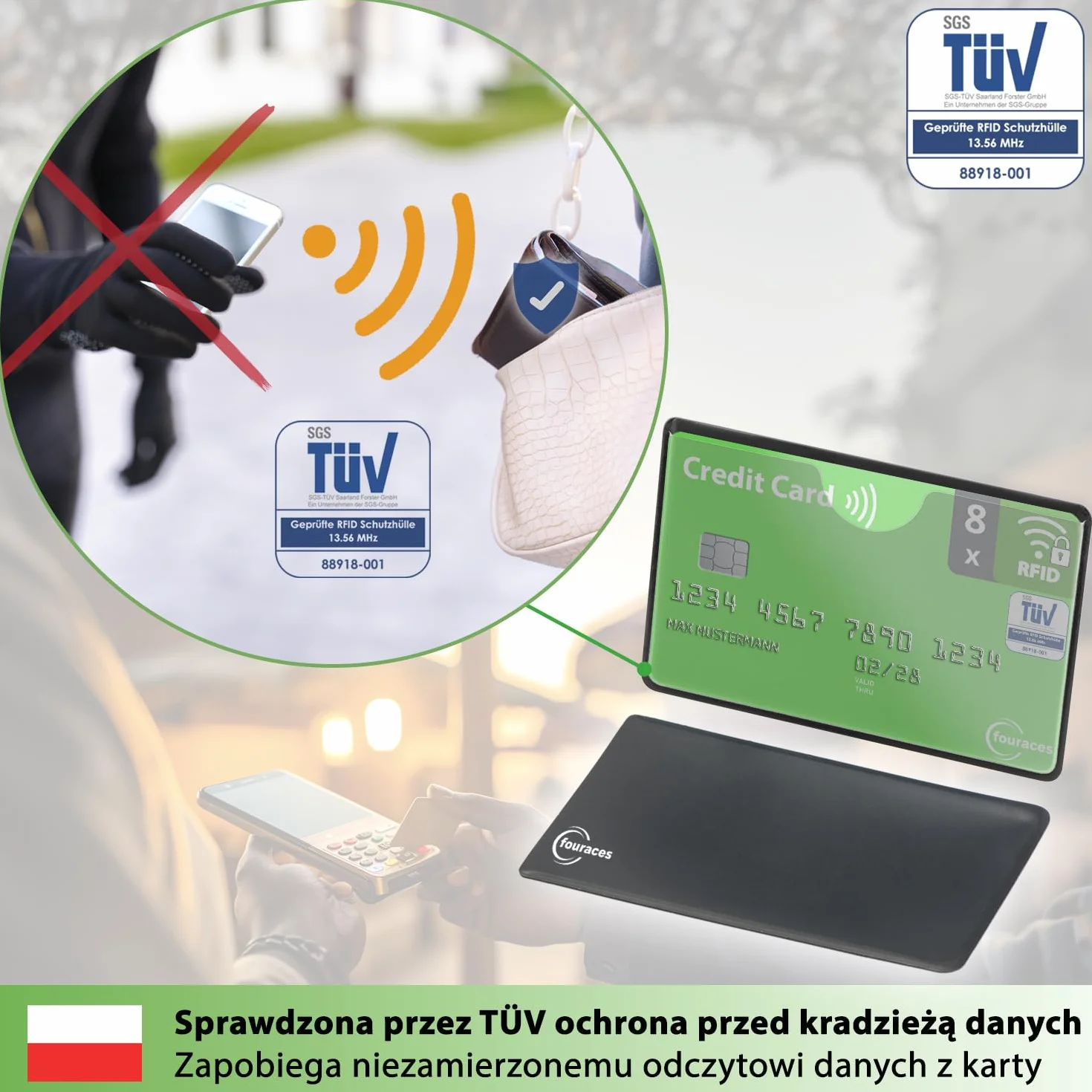 fouraces 8x etui ochronne z blokadą RFID – zabezpieczenie przed kradzieżą danych – etui ochronne NFC – etui na karty kredytowe i karty EC, etui z twardego plastiku na karty bankowe
