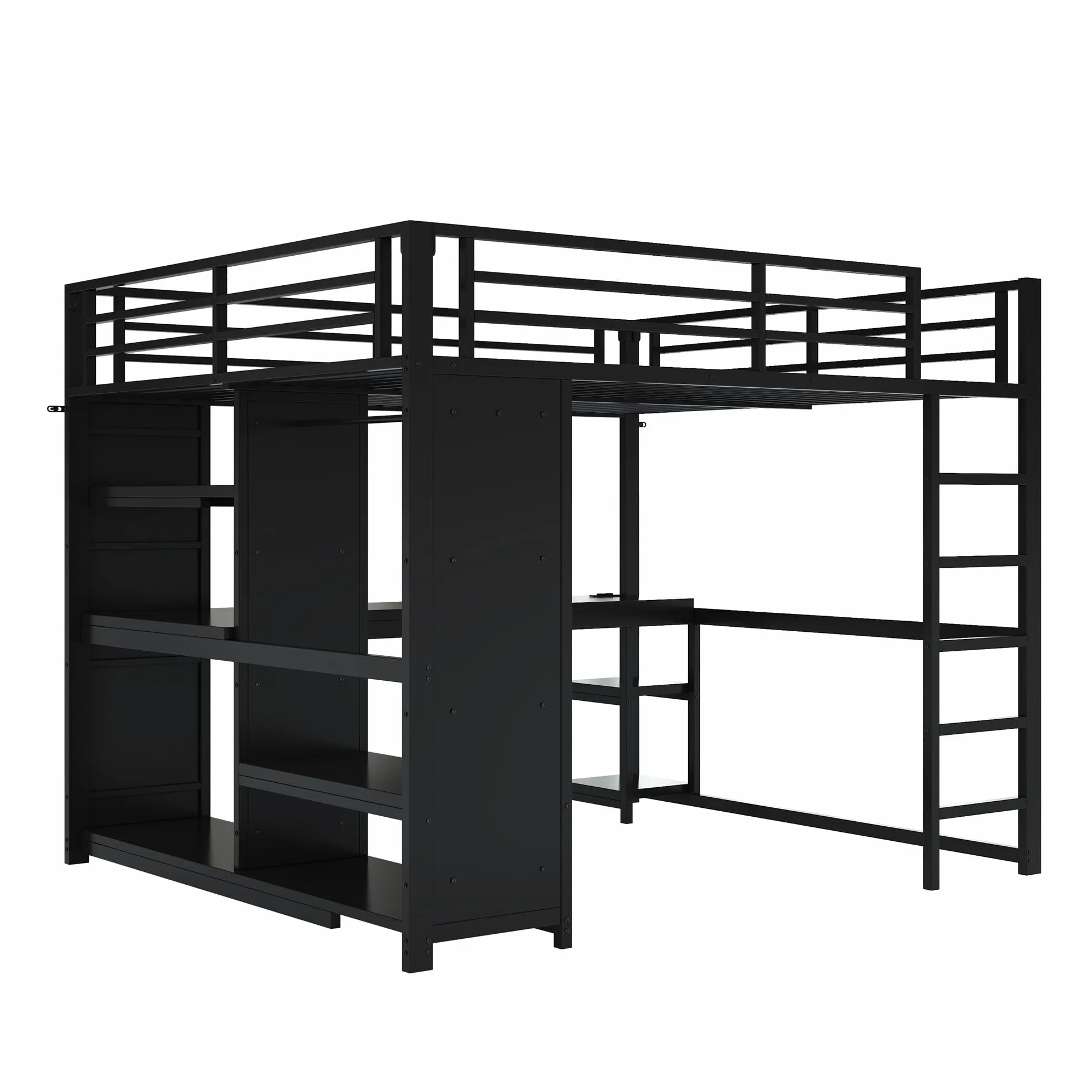 Łóżko piętrowe metalowe 160x200 cm czarne gamingowe z biurkiem