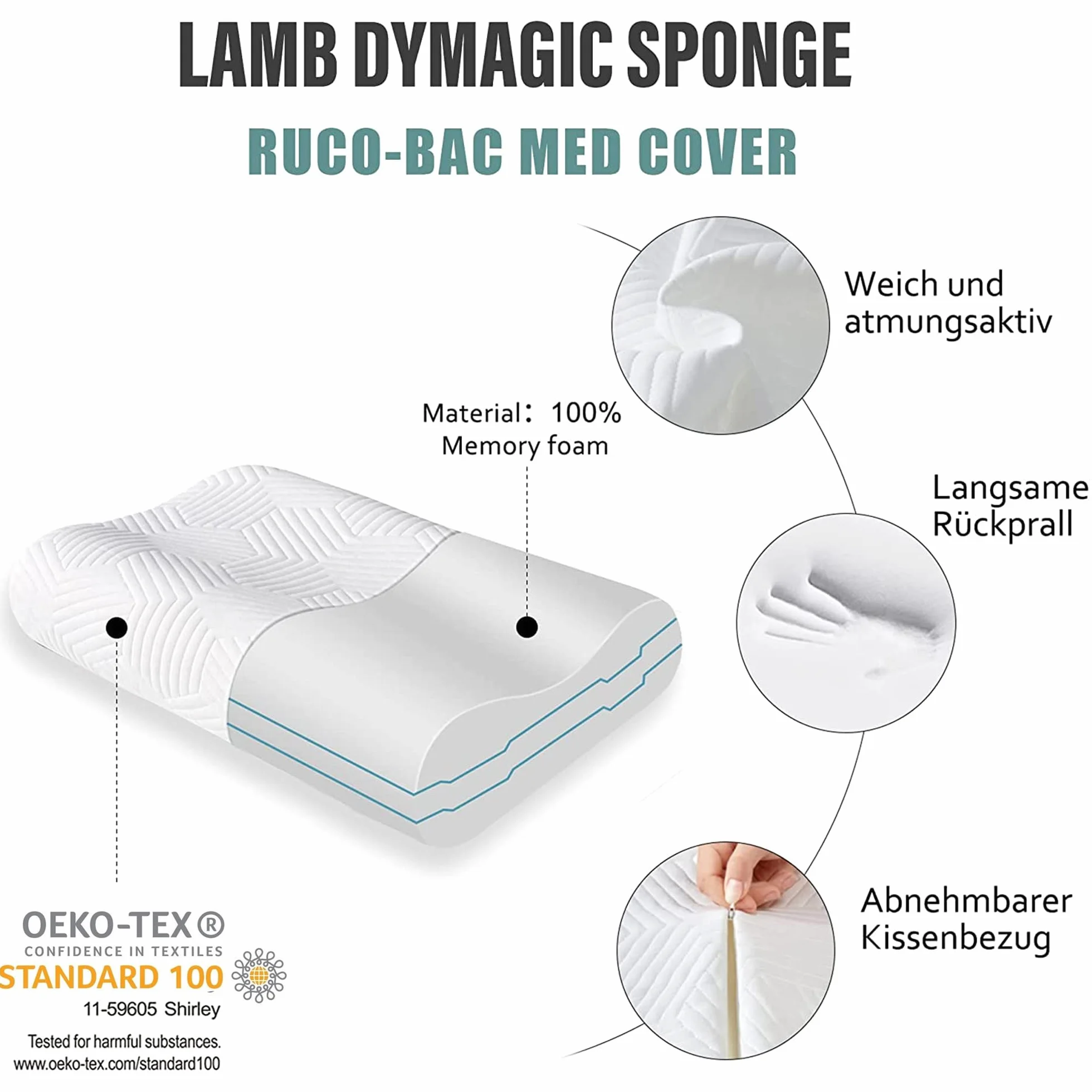 LAMB Poduszka z pianki z pamięcią kształtu o regulowanej wysokości, poduszka pod głowę, poduszka pod szyję, poduszka ortopedyczna pod szyję, ergonomiczna poduszka pod głowę, poduszka przeciw chrapaniu