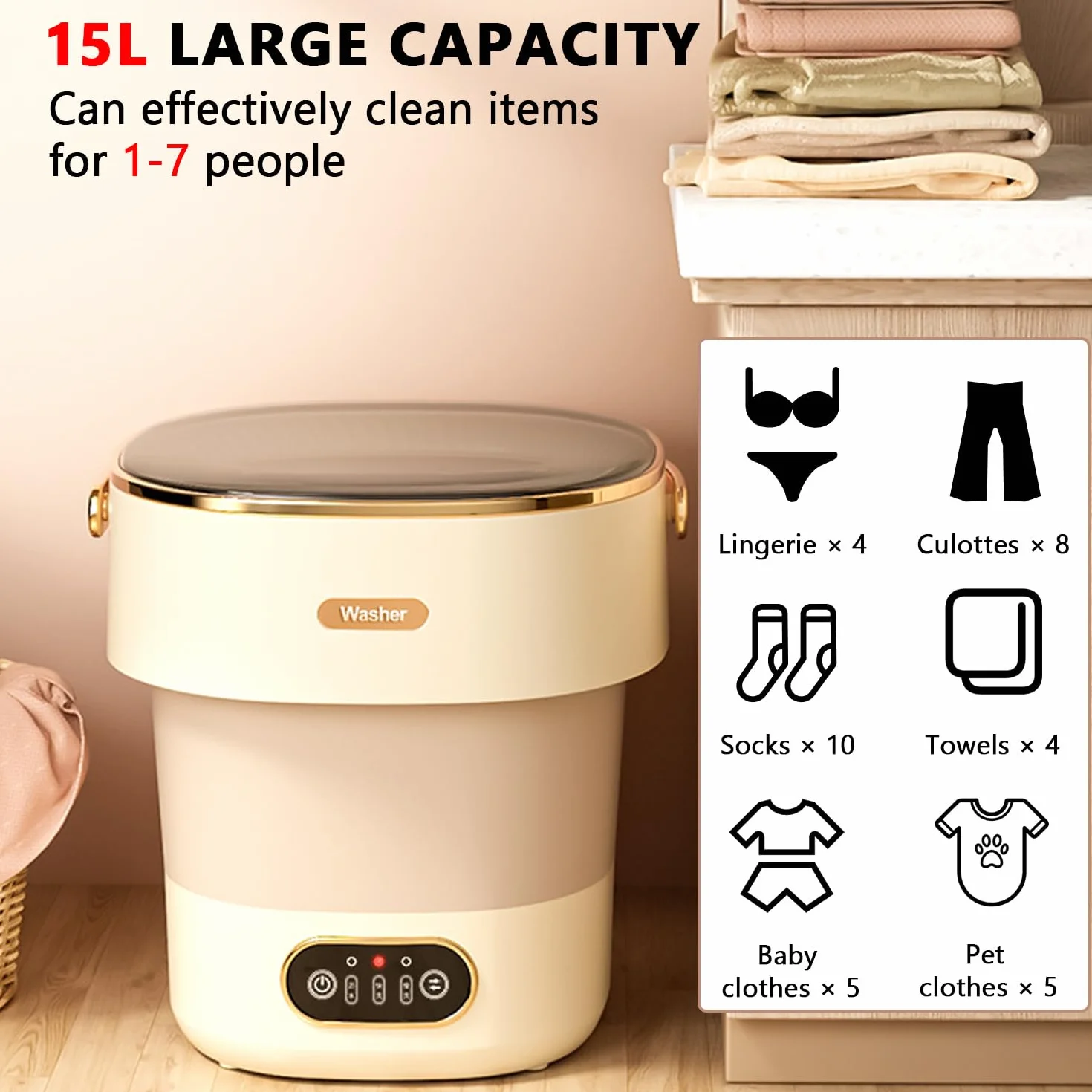 Pralka mini 15 l 2,5 kg składana przenośna z wirówką