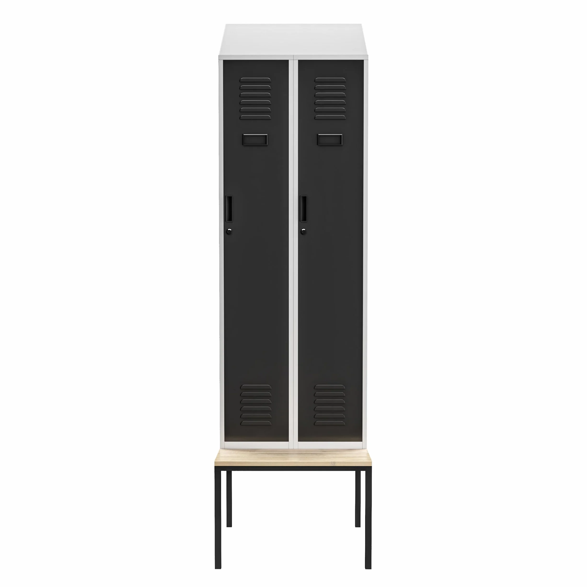 Szafka Metalowa Ubraniowa Socjalna JAN NOWAK KACPER II PRO | Szafa BHP z Ławką i Daszkiem Pracownicza Szafa z Ławeczką Dla Pracowników Odzieżowa | 60 x 229,5 x 85 cm (Szaro-Antracytowa)