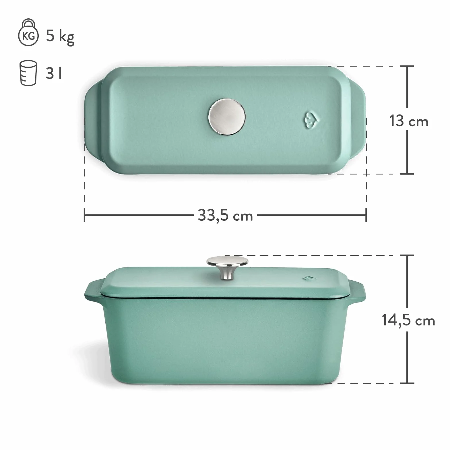Springlane Kitchen Żeliwna forma do pieczenia chleba 3 l emaliowana 33,5 x 13 cm miętowa