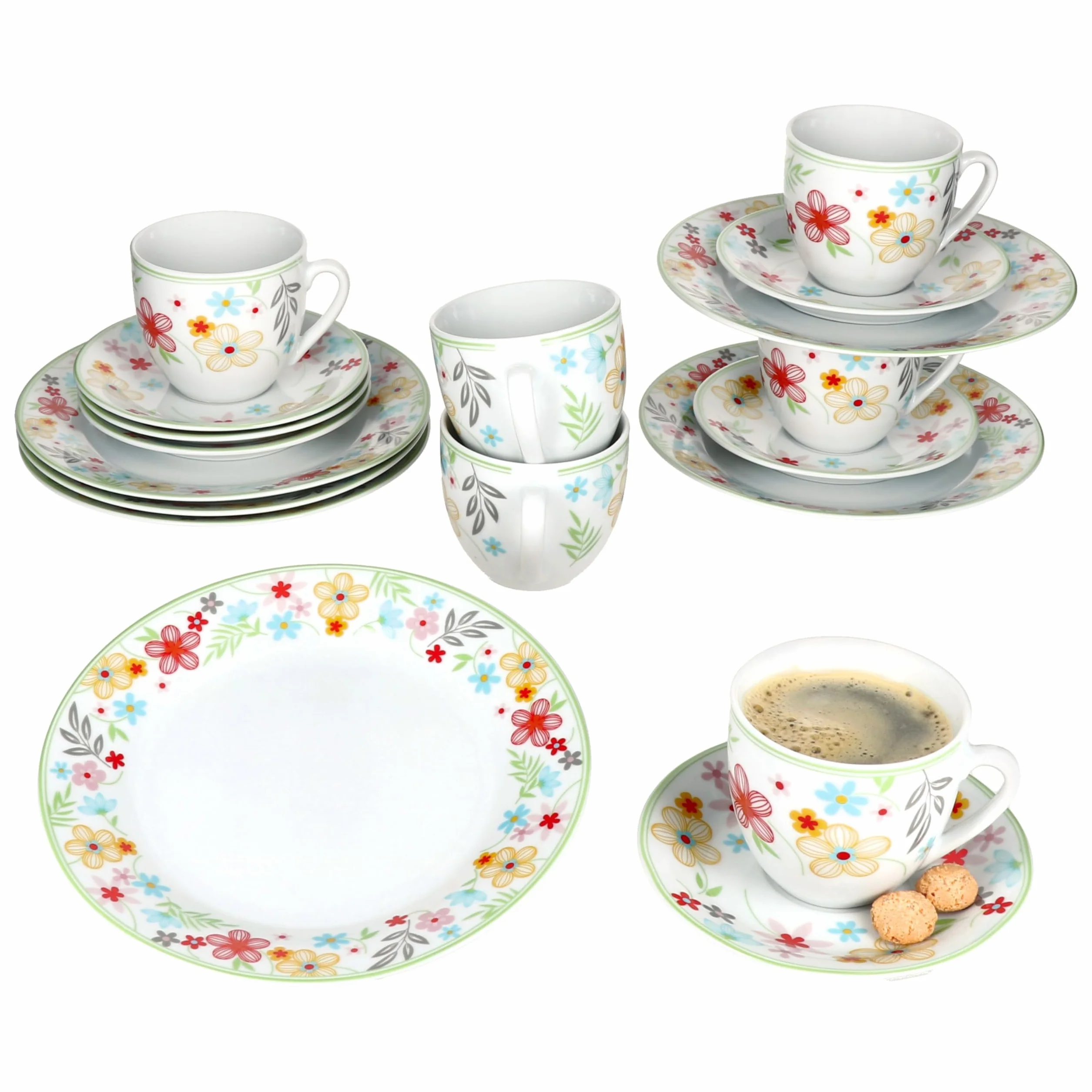 MamboCat Blümchen 18-częściowy porcelanowy serwis do kawy dla 6 osób
