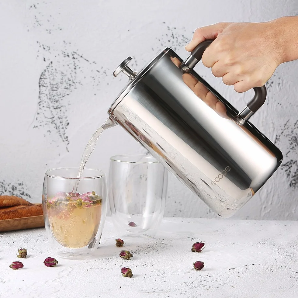 Ecooe French Press zaparzacz do kawy 1,5 L stal nierdzewna 18/10 3 filtry