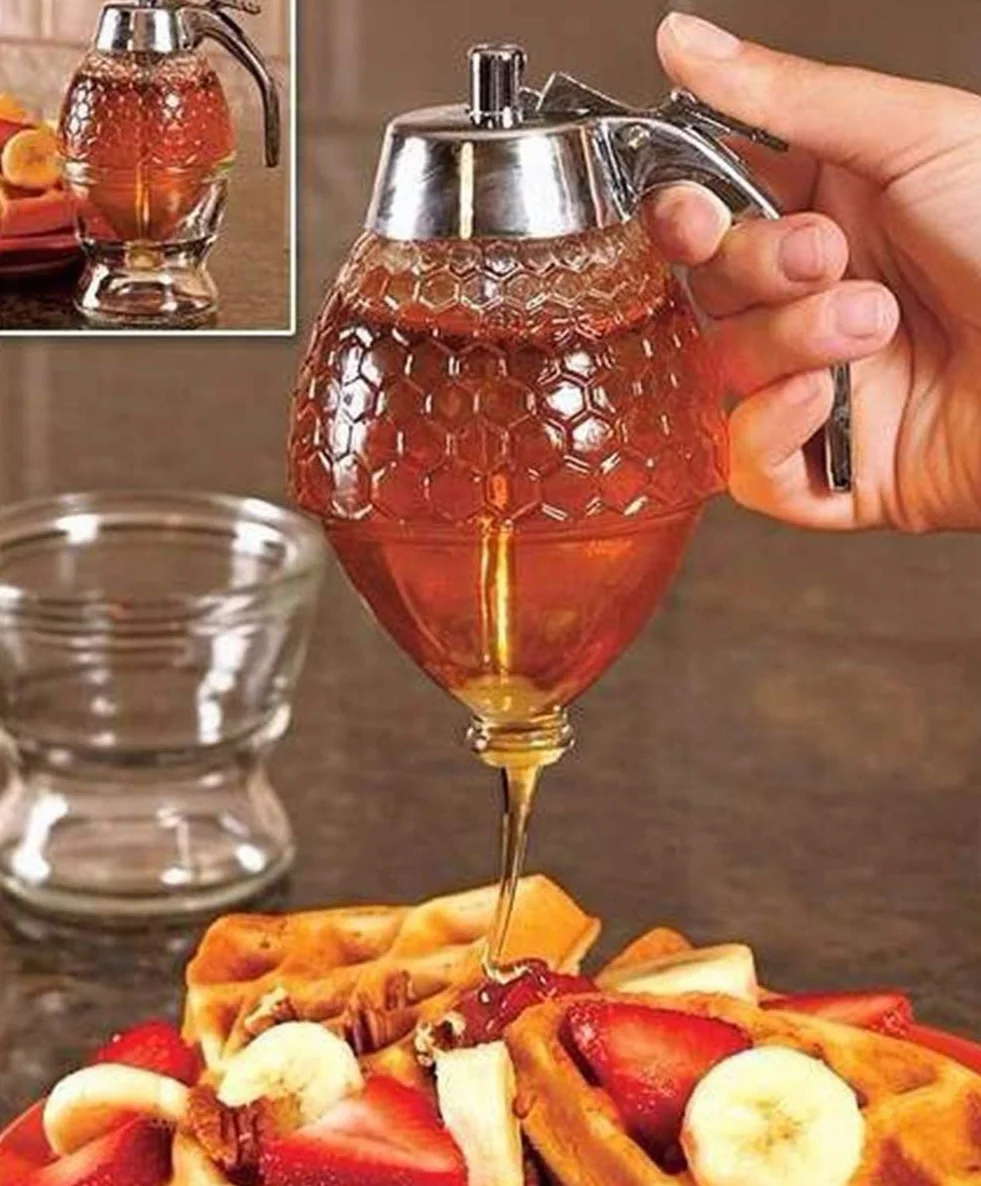 TEMU-SC Dozownik miodu 200 ml bez kapania, słoik na miód, dozownik syropu, garnek na miód, pojemnik na miód (akryl) (mały)