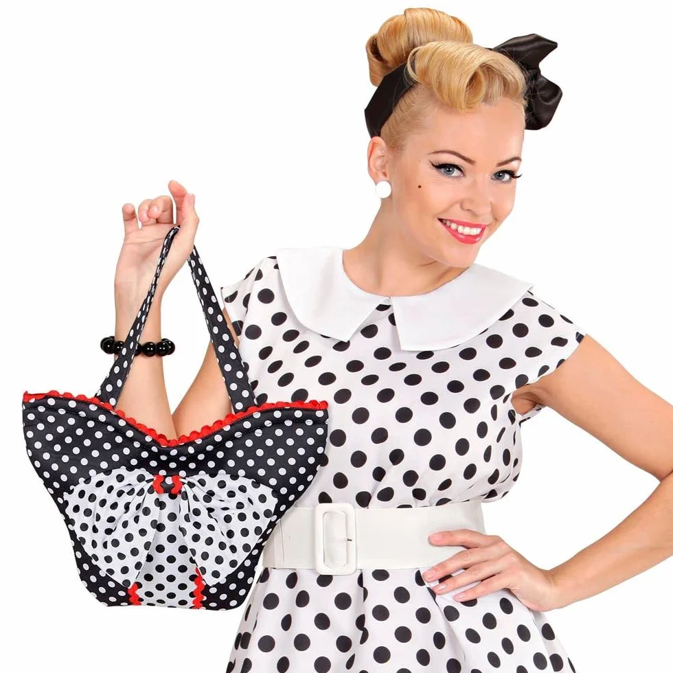 W WIDMANN MILANO Party Fashion 10679 - torebka z lat 50., czarno-biała w kropki, akcesoria, retro, karnawał, impreza tematyczna