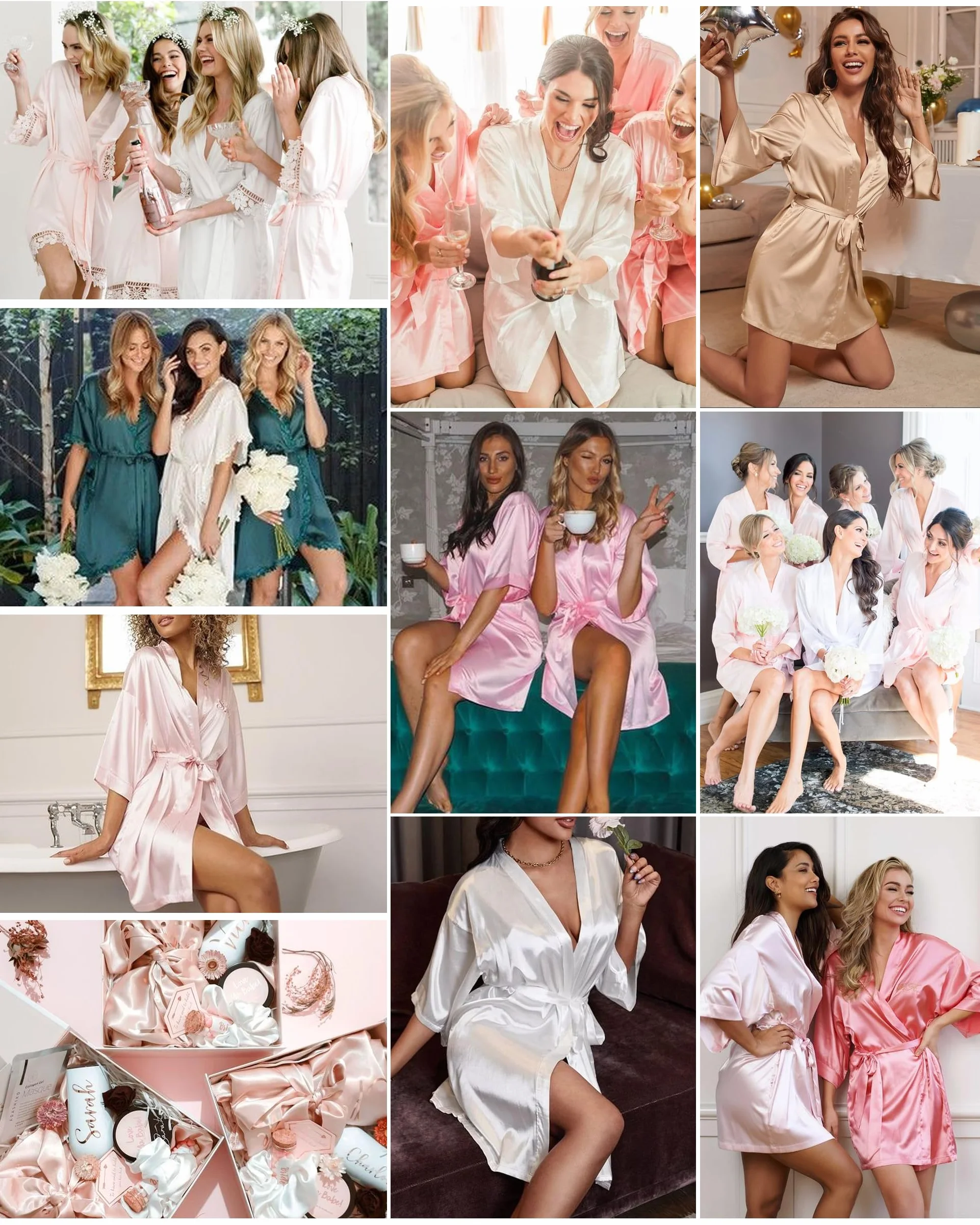 Vlazom Kimono szlafrok damski, krótki satynowy szlafrok kąpielowy z paskiem, dekolt w serek, kimono
