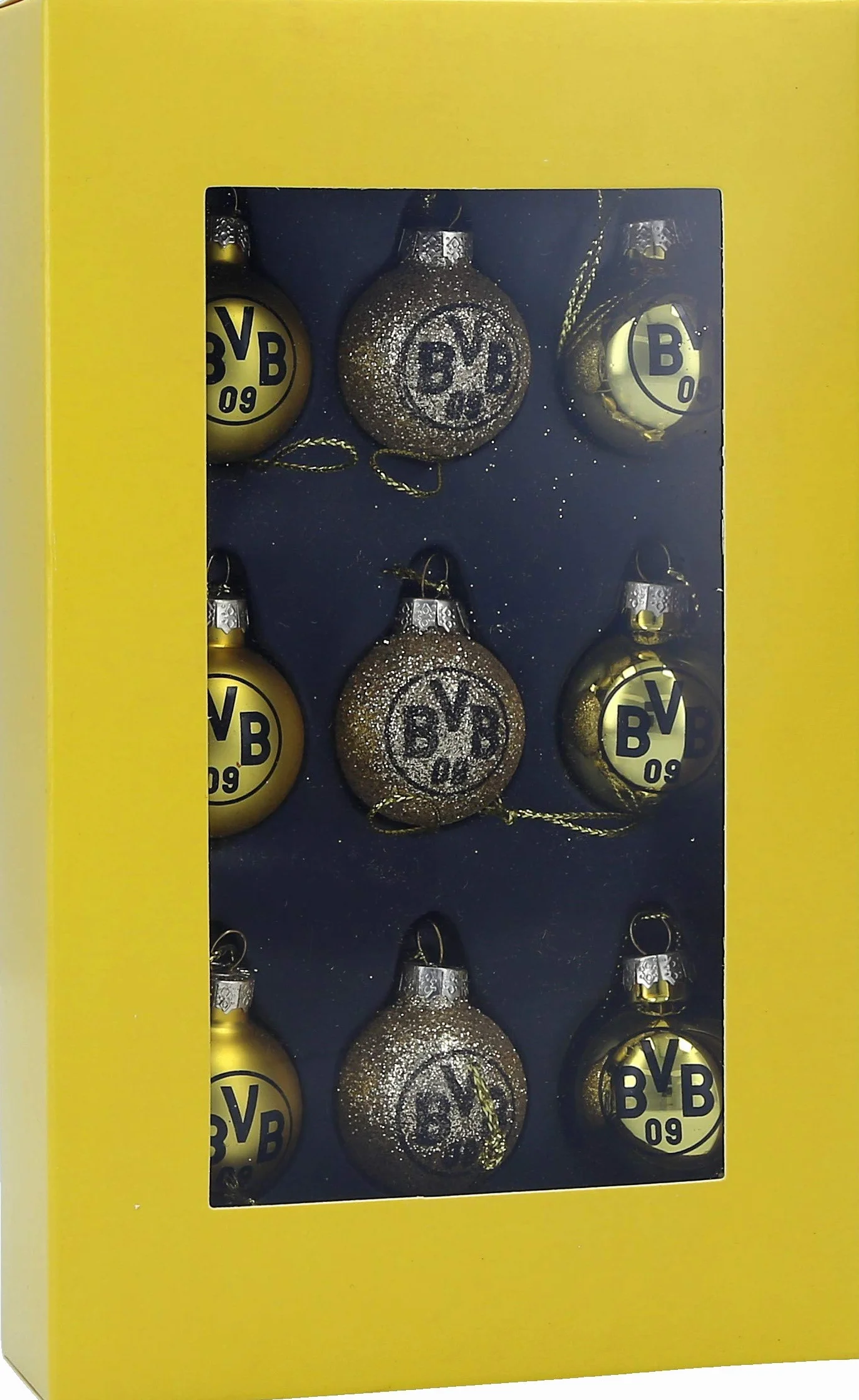 Borussia Dortmund BVB mini bombki choinkowe zestaw 9 sztuk złoty 3 cm