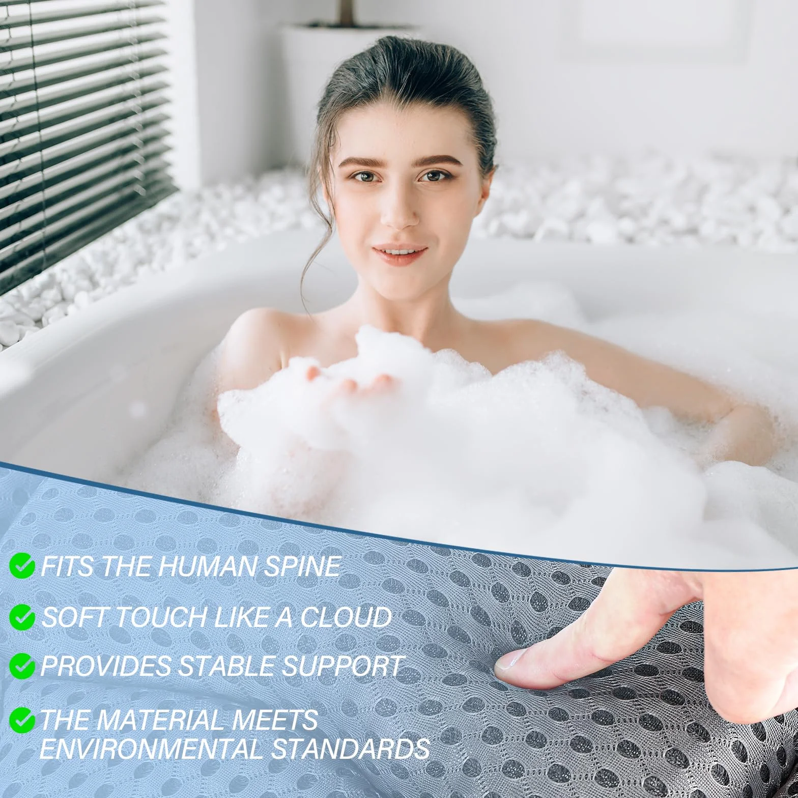 Poduszka do wanny z 2 przyssawkami 4D Air-Mesh ergonomiczna