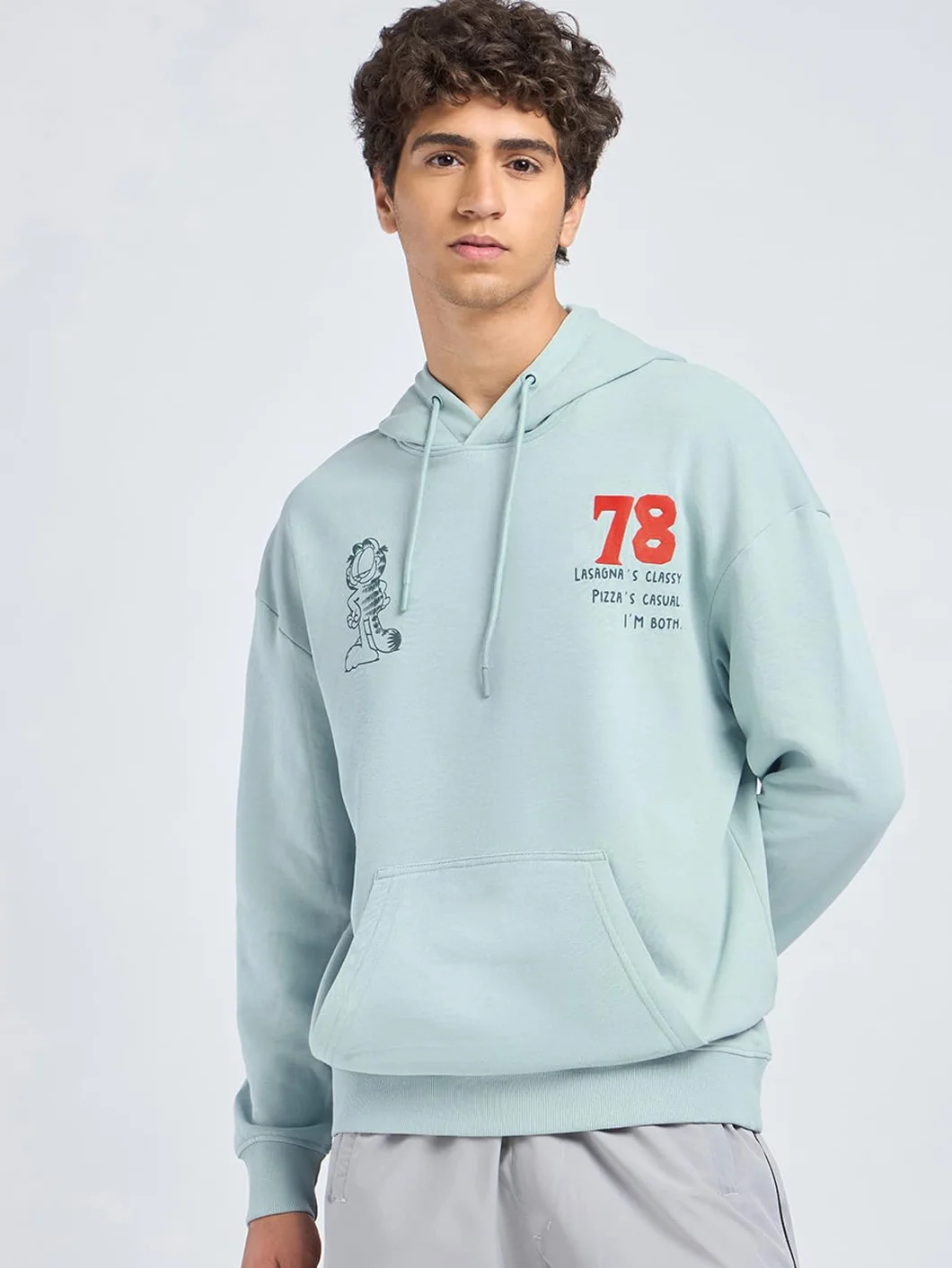 Bewakoof Oficjalna męska bluza z kapturem Garfield Merchandise z kapturem z pełnym rękawem z nadrukiem graficznym