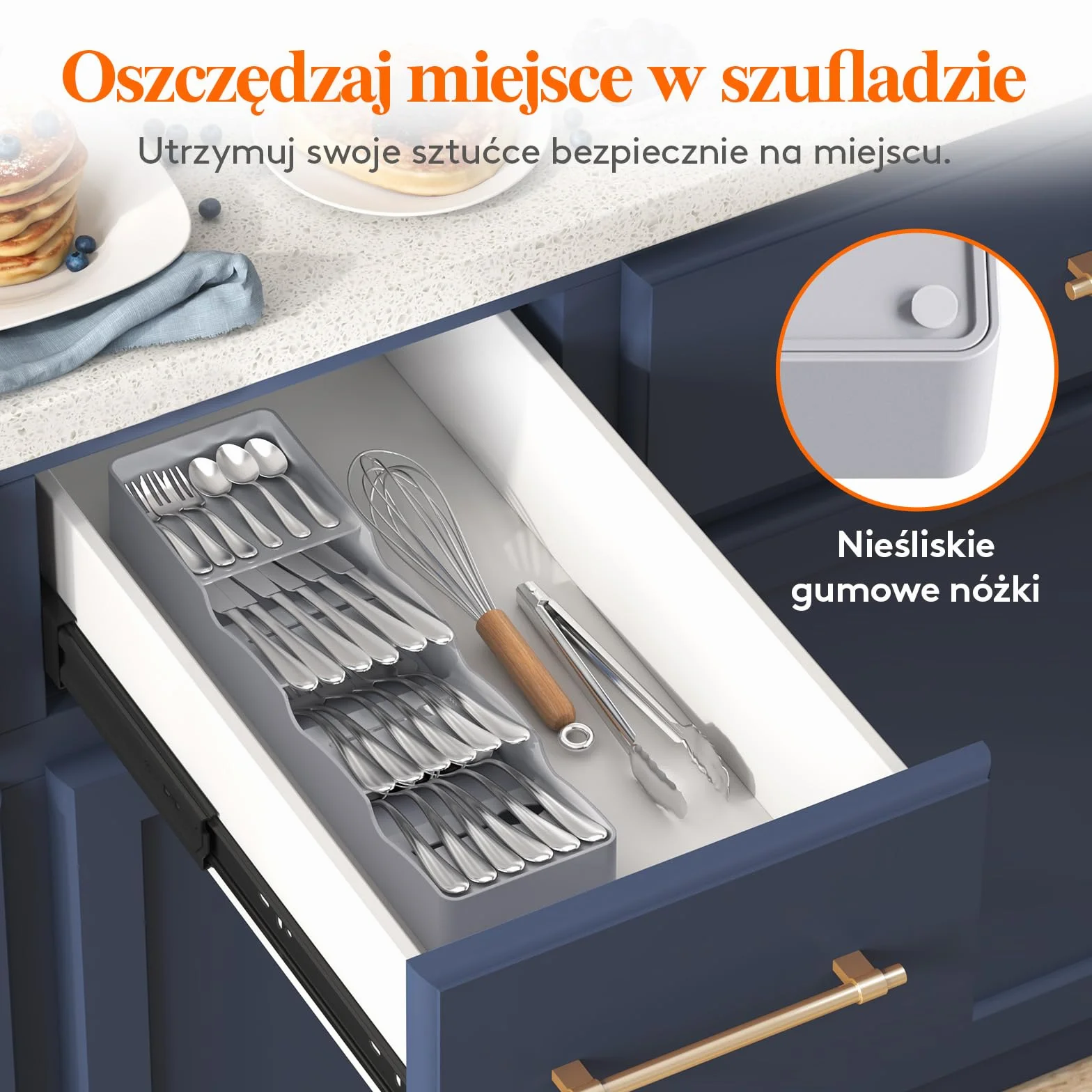 Lifewit Organizer do szuflady na sztućce wąski plastikowy szary