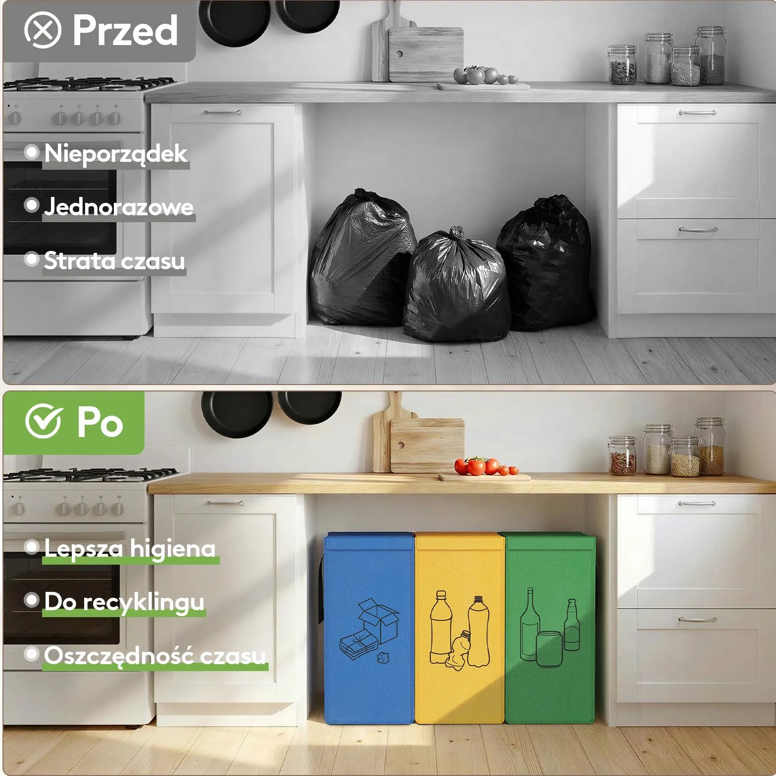 Lifewit System segregacji śmieci 3 przegródki 3 x 75 l pojemnik na odpady papier szkło plastik