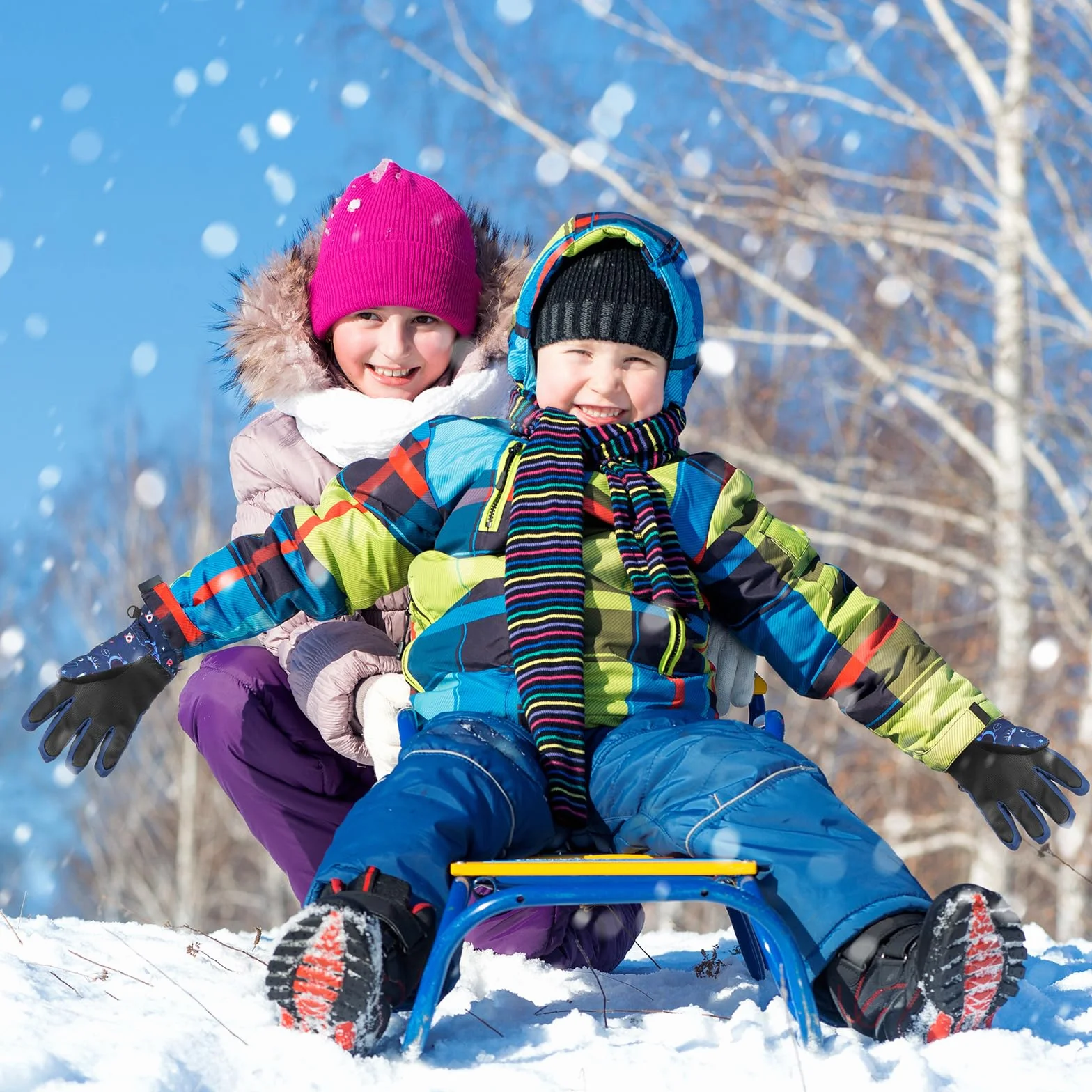 QKURT Rękawiczki narciarskie dla dzieci, zimowe ciepłe rękawiczki śnieżne, wiatroodporne rękawice snowboardowe dla dziewcząt i chłopców, zimne rękawiczki sezonowe dla dzieci od 1 do 9 lat rower i
