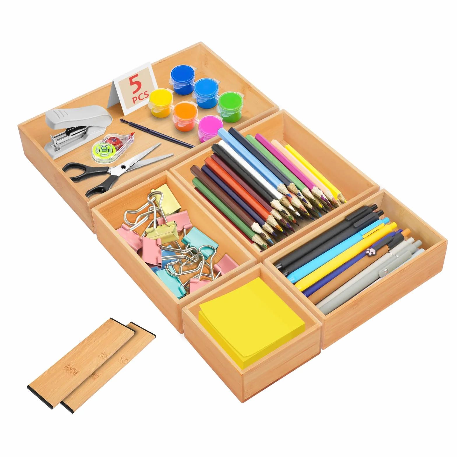 Bambusowy organizer do szuflad 5-częściowy 5 cm pudełko do przechowywania sztućców