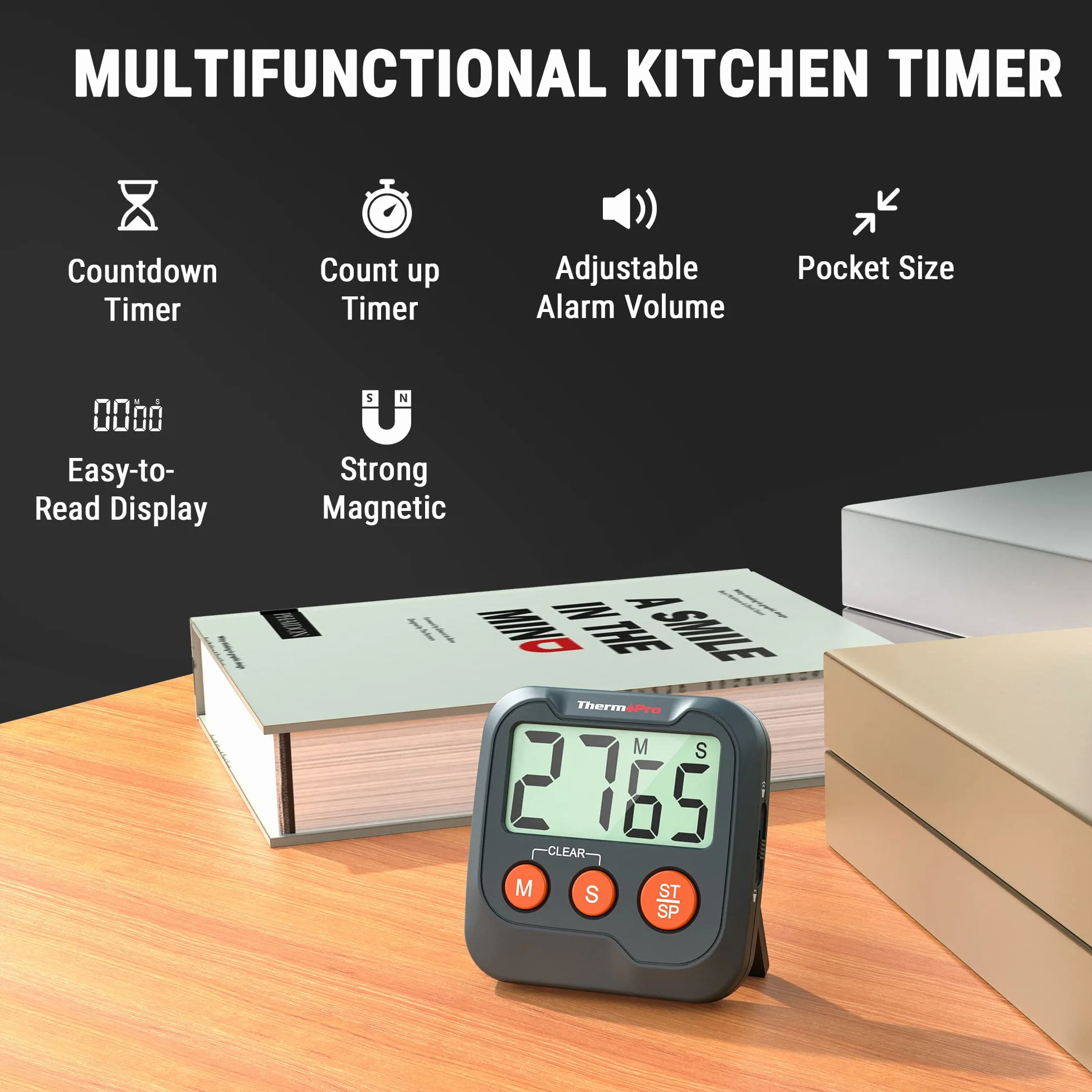 ThermoPro TM03W Cyfrowy Zegar Kuchenny Minutnik z Dużym Wyświetlaczem LCD i Alarmem